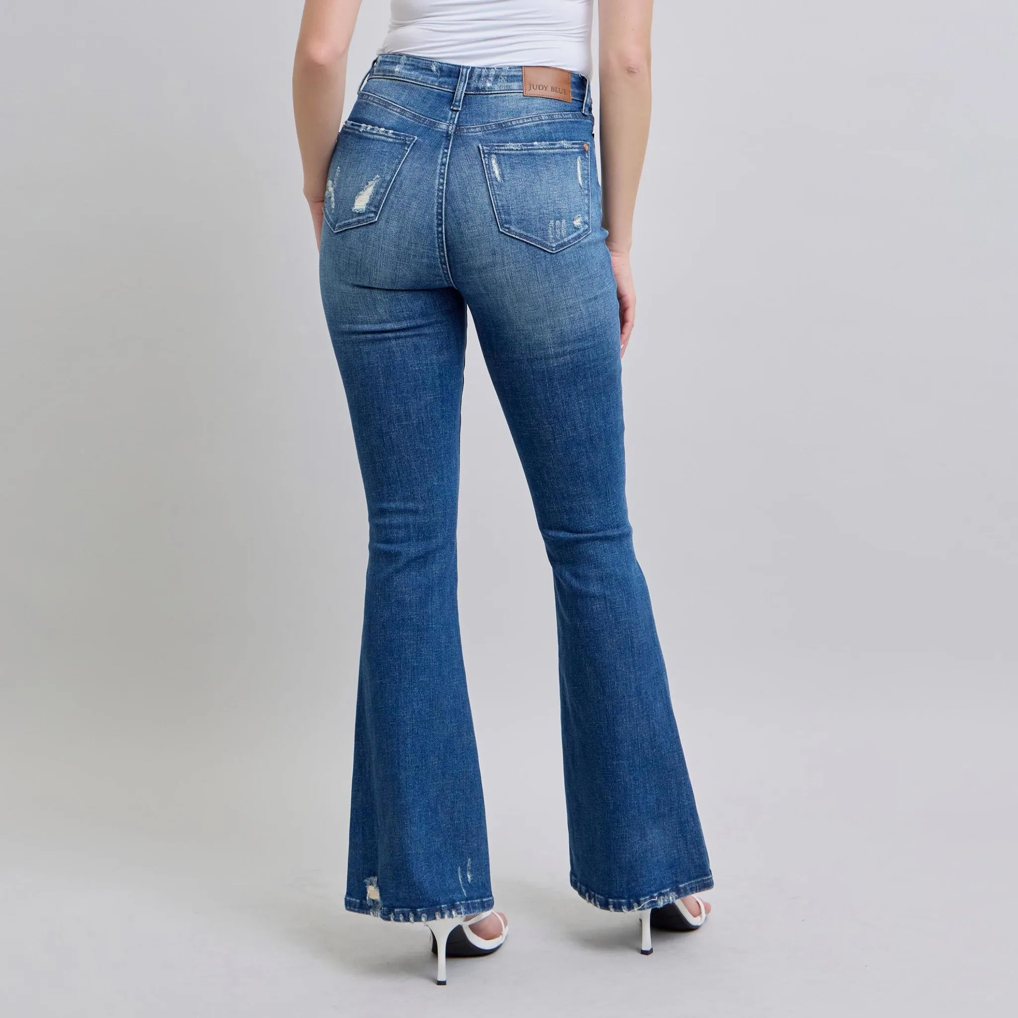 Judy Blue Women's Contrast Wash Destroy Flare Jeans