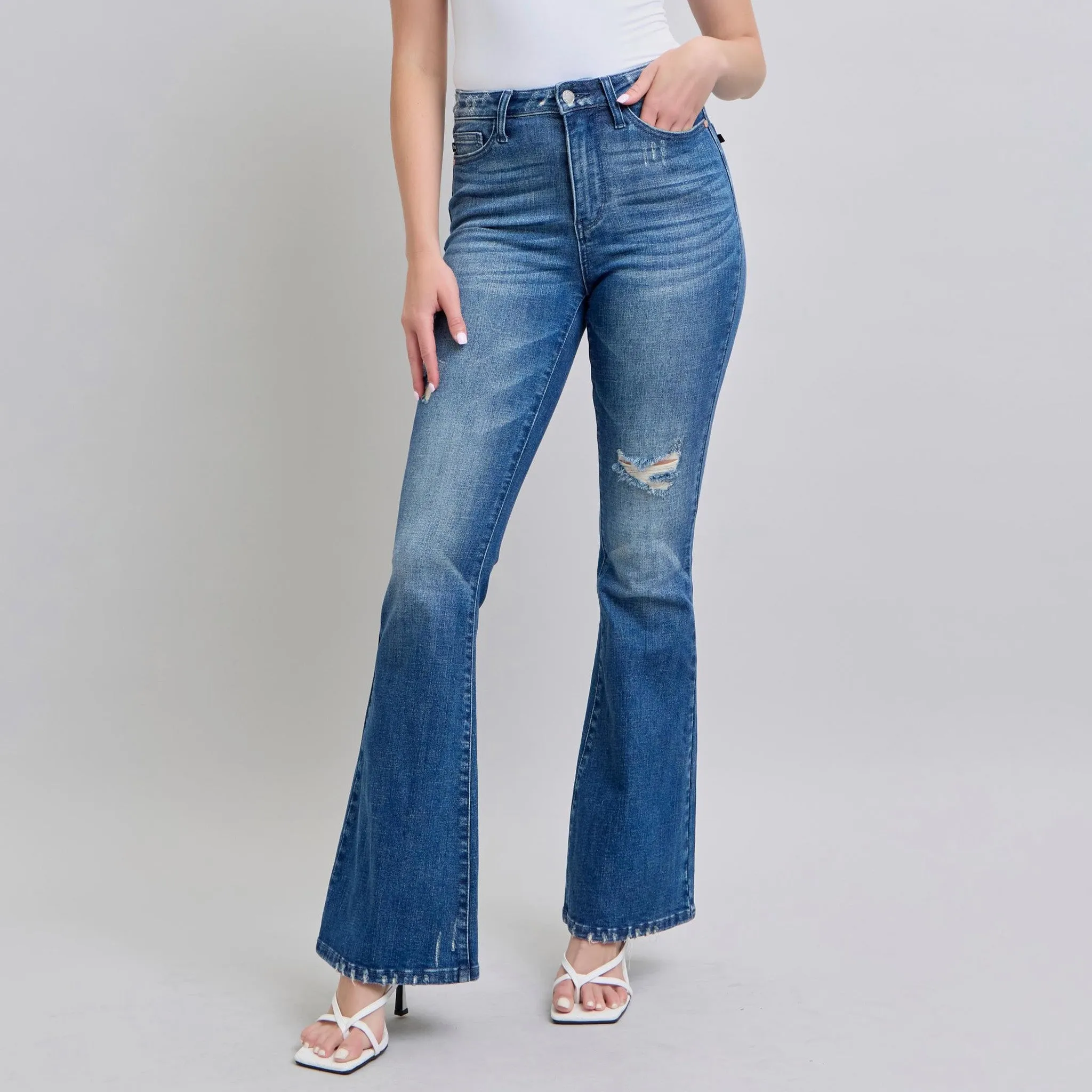Judy Blue Women's Contrast Wash Destroy Flare Jeans