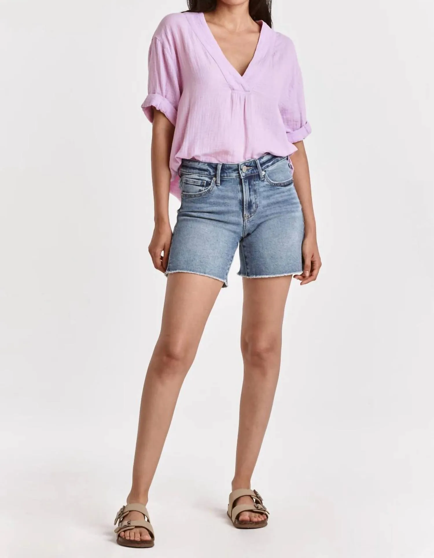 Julian Bellport High Rise Shorts In Medium Wash