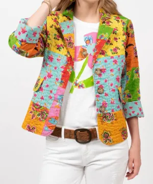 Kantha Stitch Patchwork Blazer In Multicolor