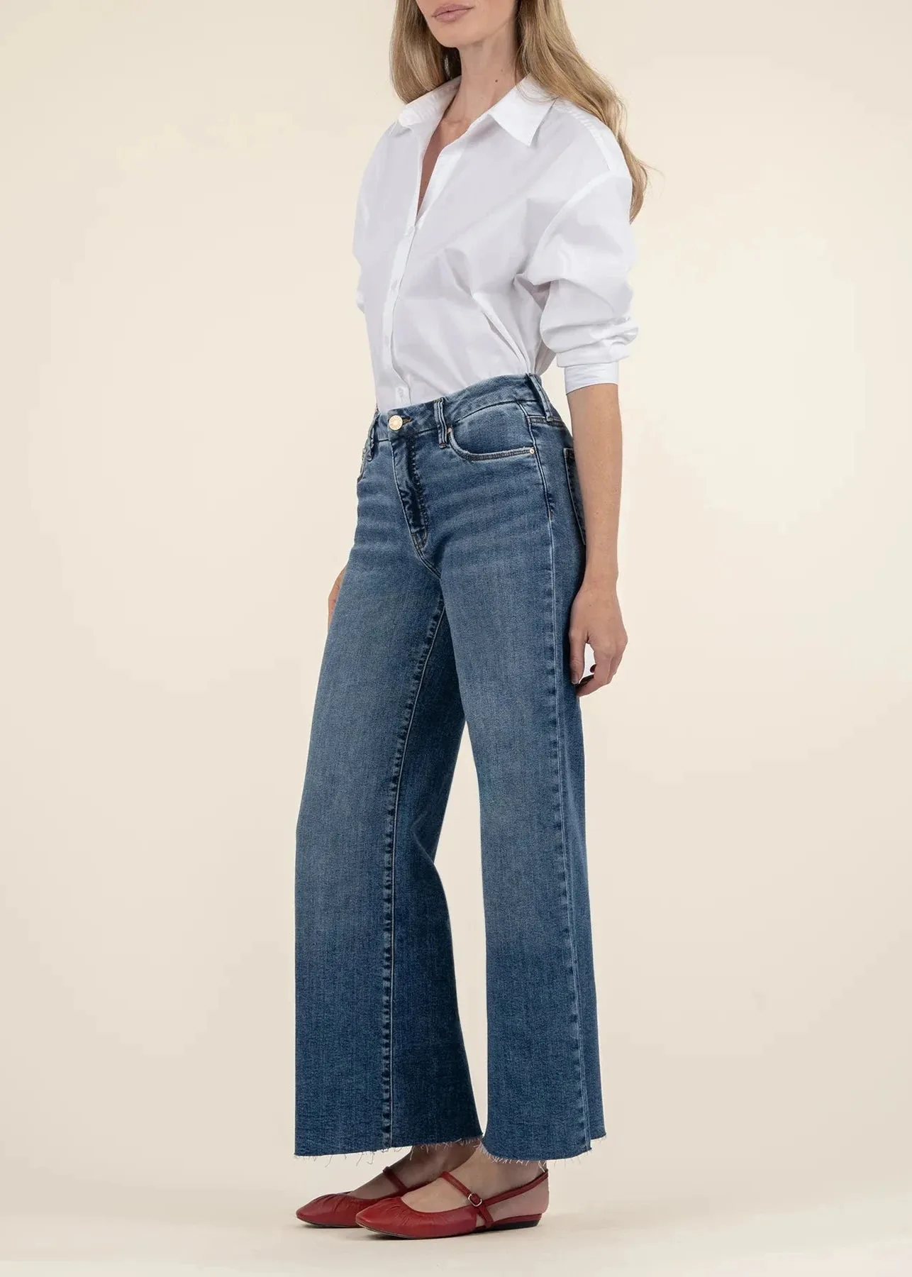 Kut From the Kloth Meg High Rise Fab Ab Wide Leg Raw Hem Jeans - Family