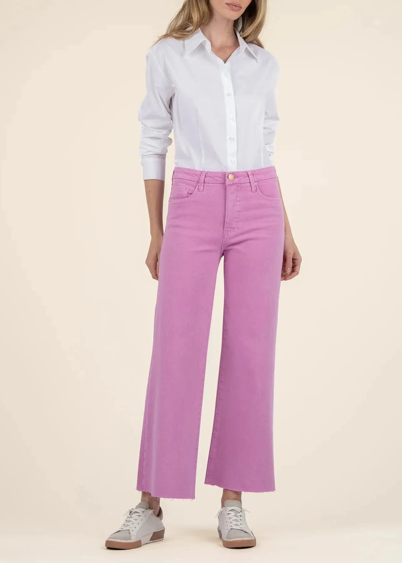 Kut From the Kloth Meg High Rise Fab Ab Wide Leg Raw Hem Jeans - Peony Pink
