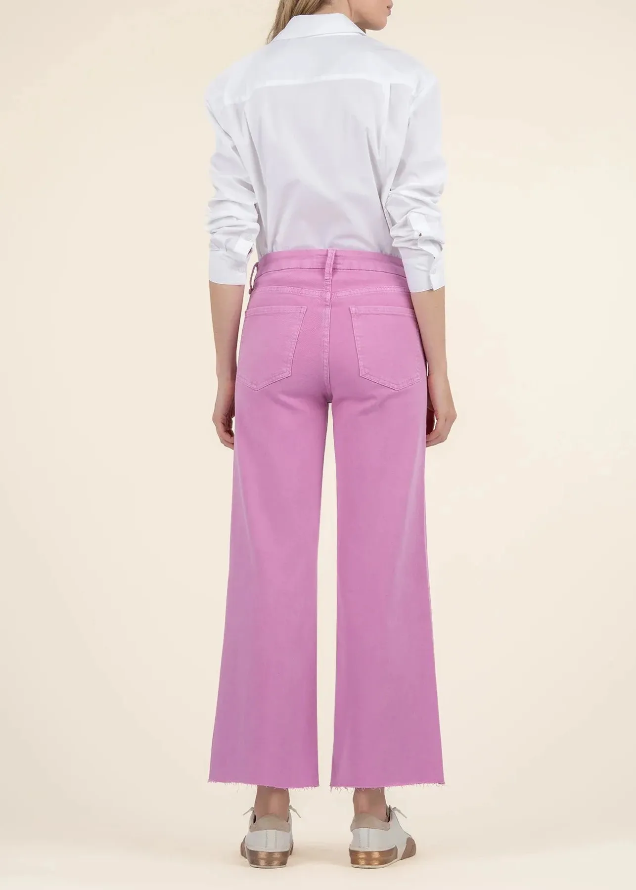 Kut From the Kloth Meg High Rise Fab Ab Wide Leg Raw Hem Jeans - Peony Pink