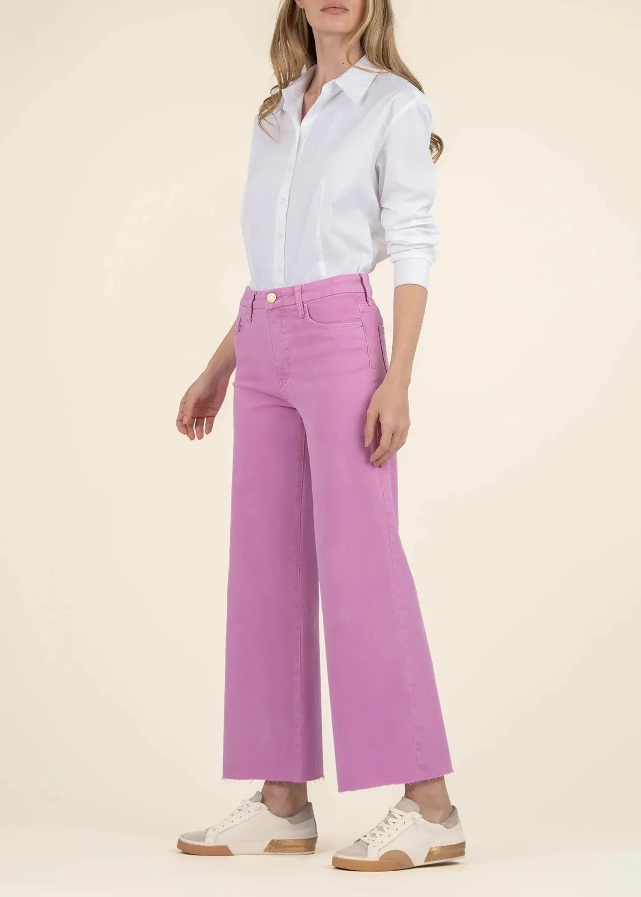 Kut From the Kloth Meg High Rise Fab Ab Wide Leg Raw Hem Jeans - Peony Pink