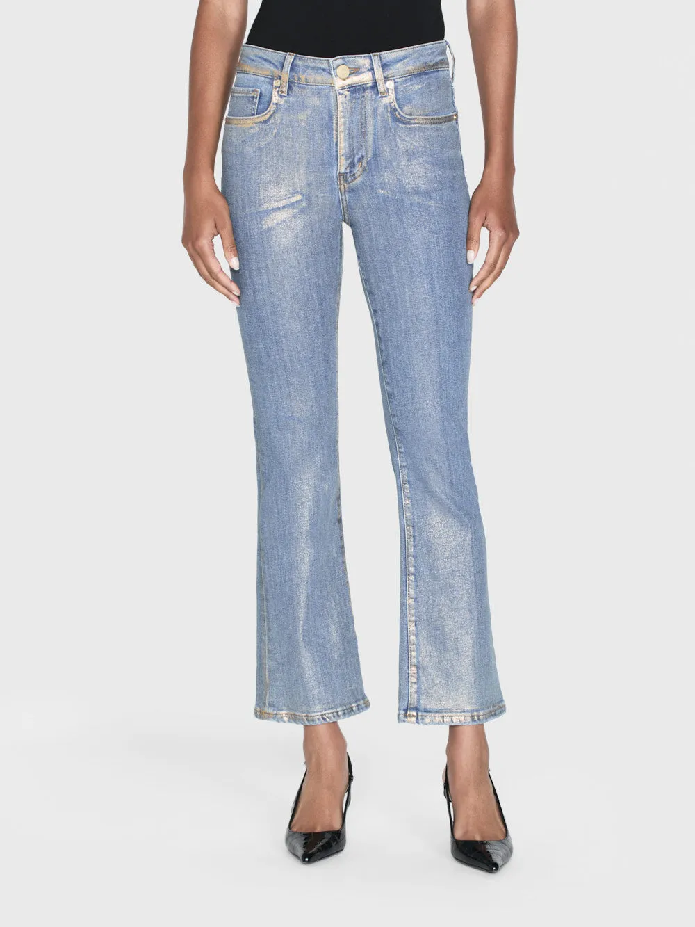 Le Crop Mini Boot -- Gold Hologram