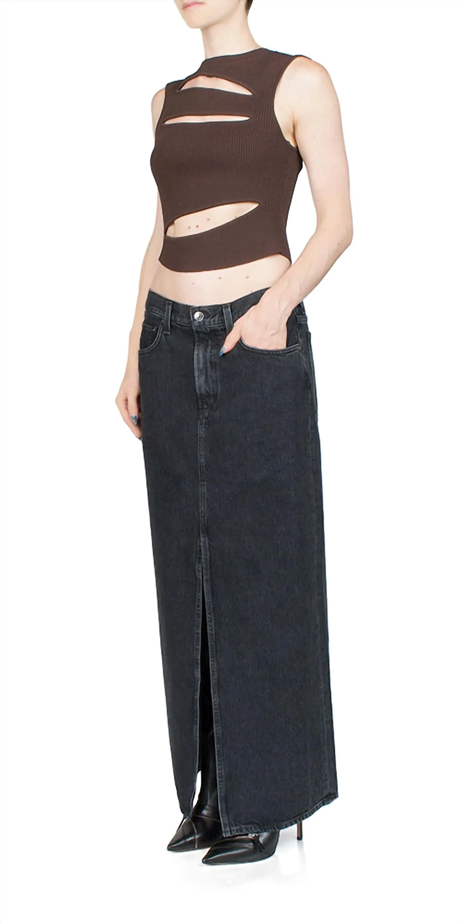 Leif Long Denim Skirt In Spider