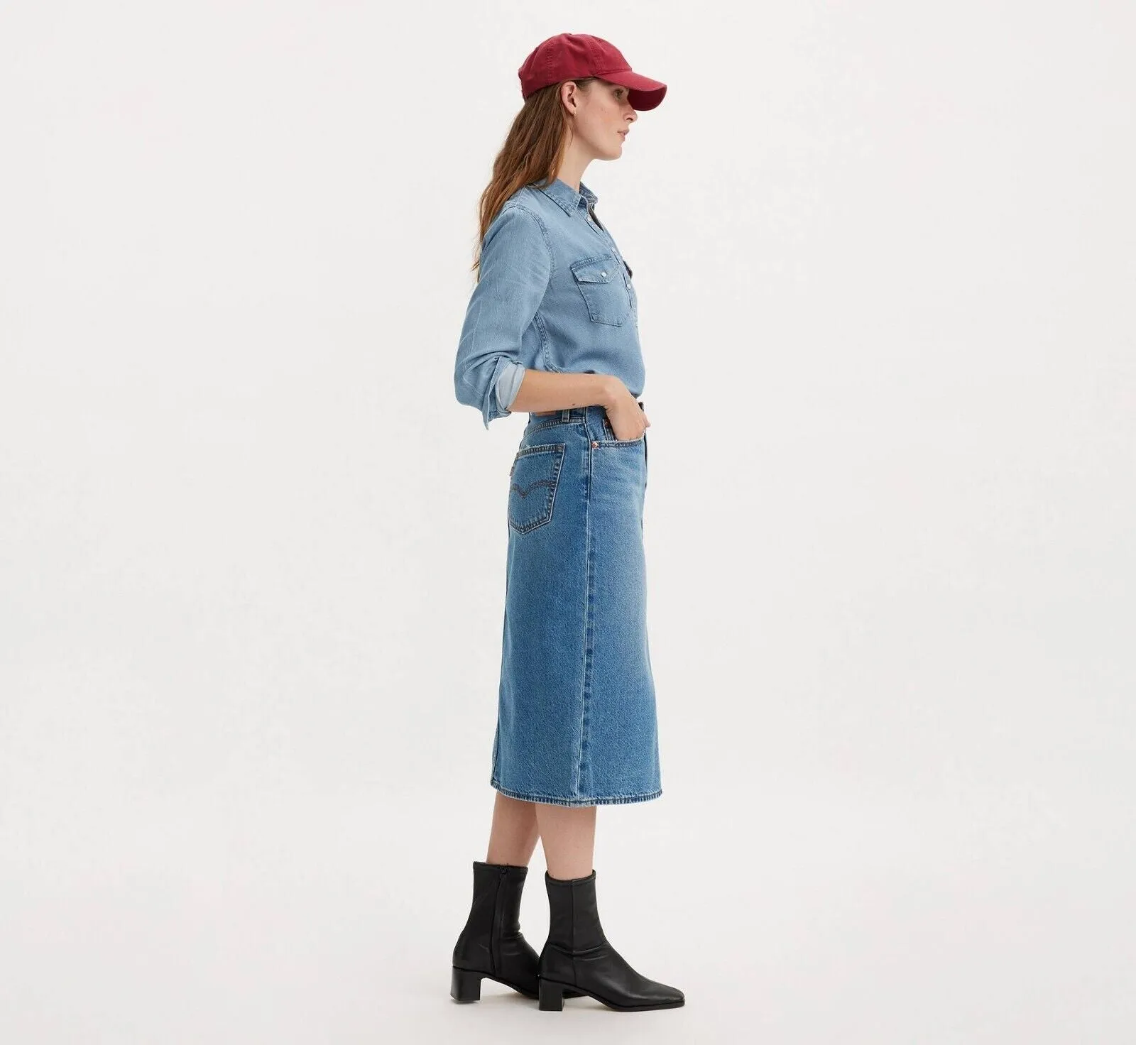 Levi's Skirt Women's 27 Blue Cotton Denim Medium Wash Side Slit Pencil VDA148