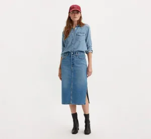 Levi's Skirt Women's 27 Blue Cotton Denim Medium Wash Side Slit Pencil VDA148