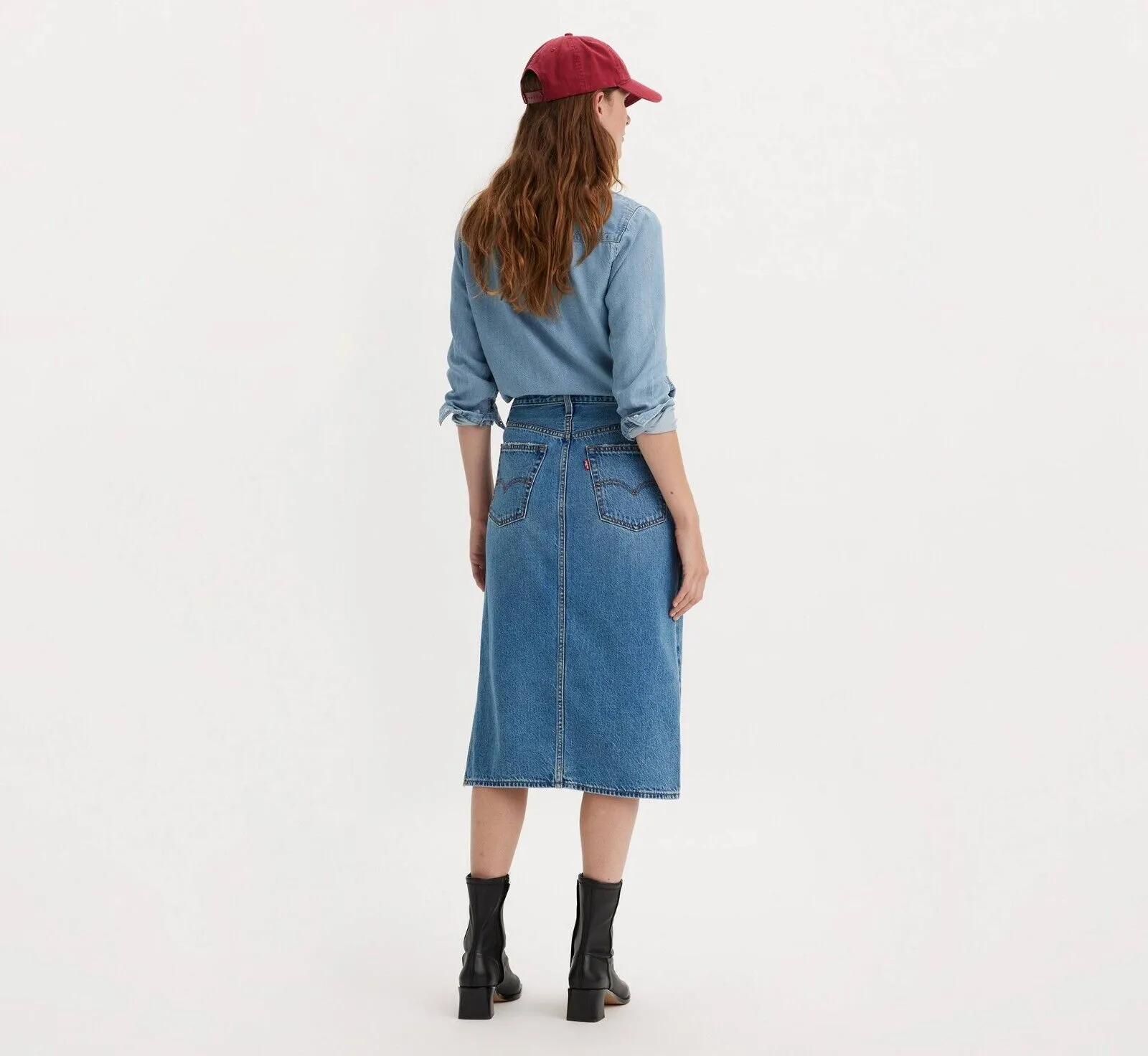 Levi's Skirt Women's 27 Blue Cotton Denim Medium Wash Side Slit Pencil VDA148