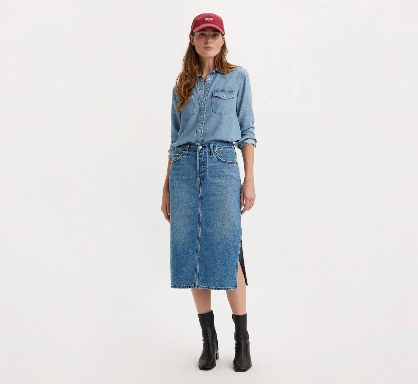 Levi's Skirt Women's 27 Blue Cotton Denim Medium Wash Side Slit Pencil VDA148