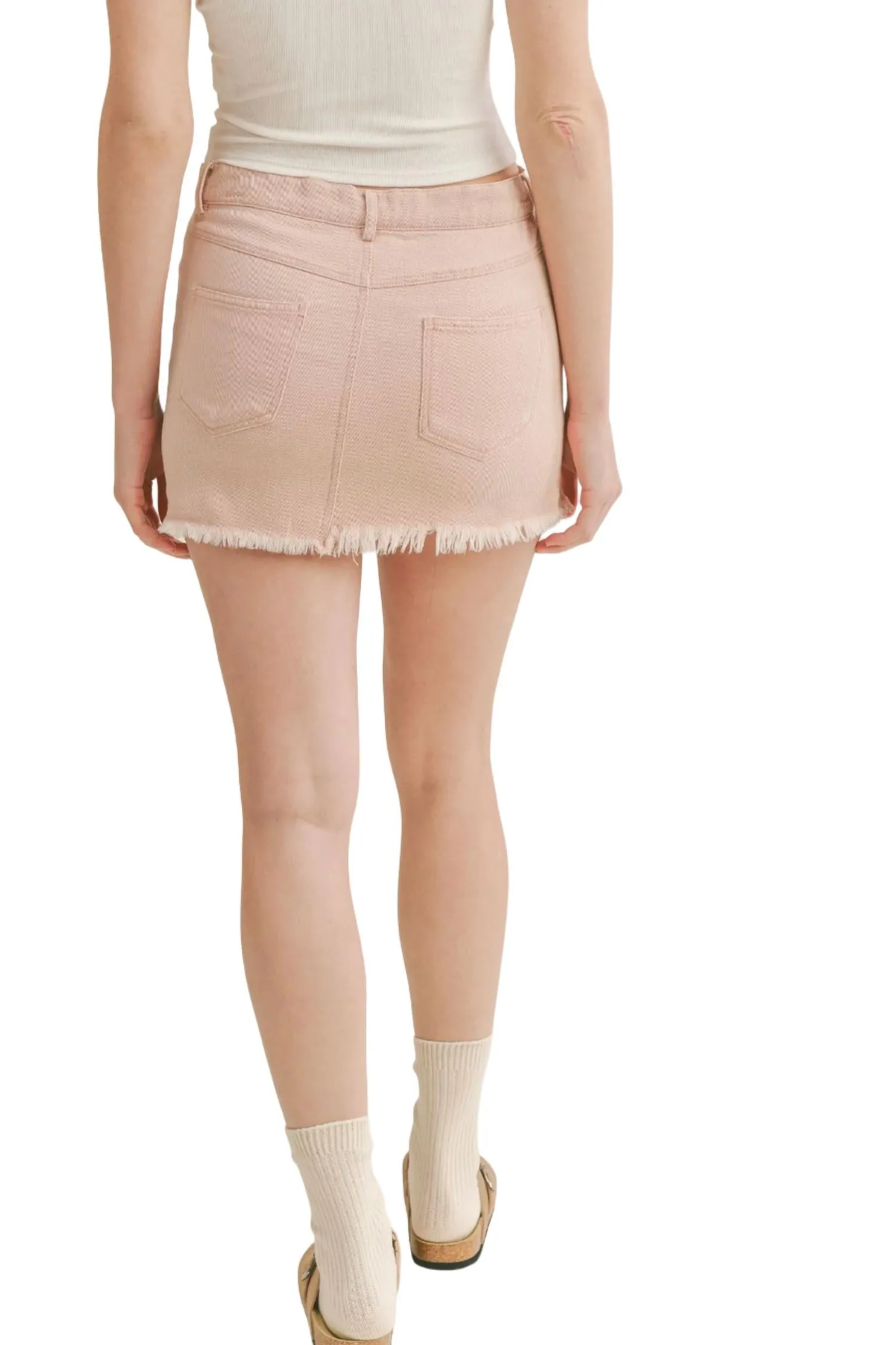 Lila Frayed Mini Skirt In Washed Pink