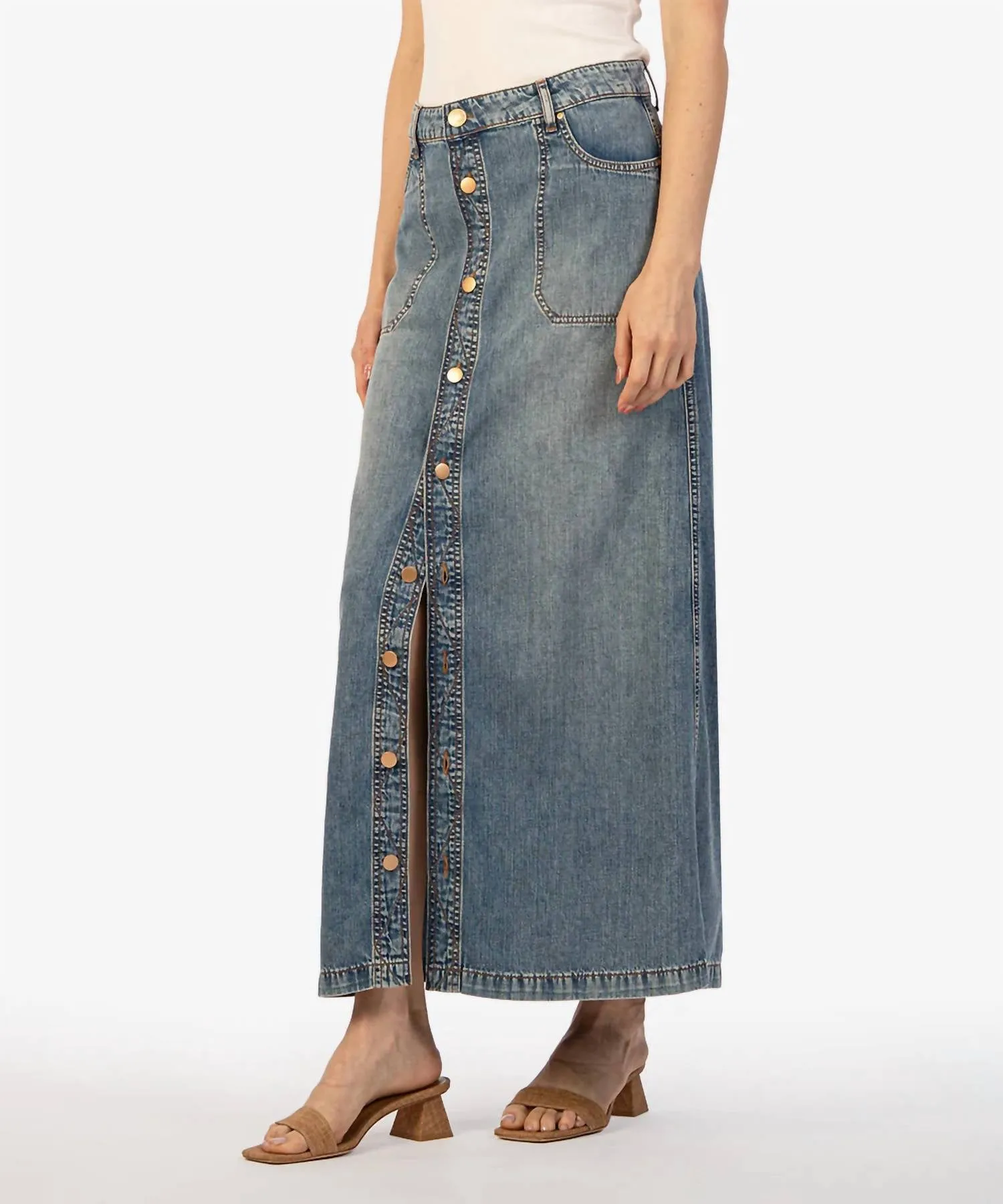 Liora Maxi Skirt In Washed Denim