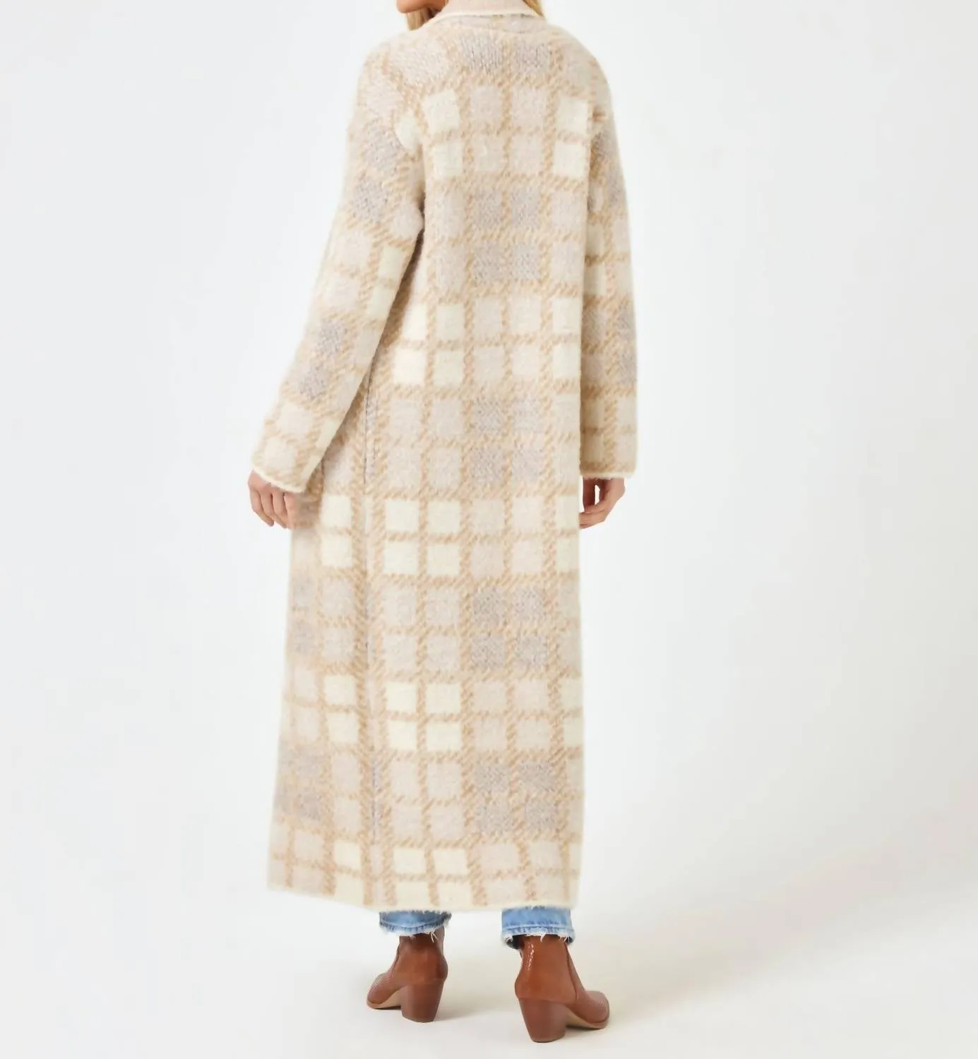Long Wool Coat In Beige/white