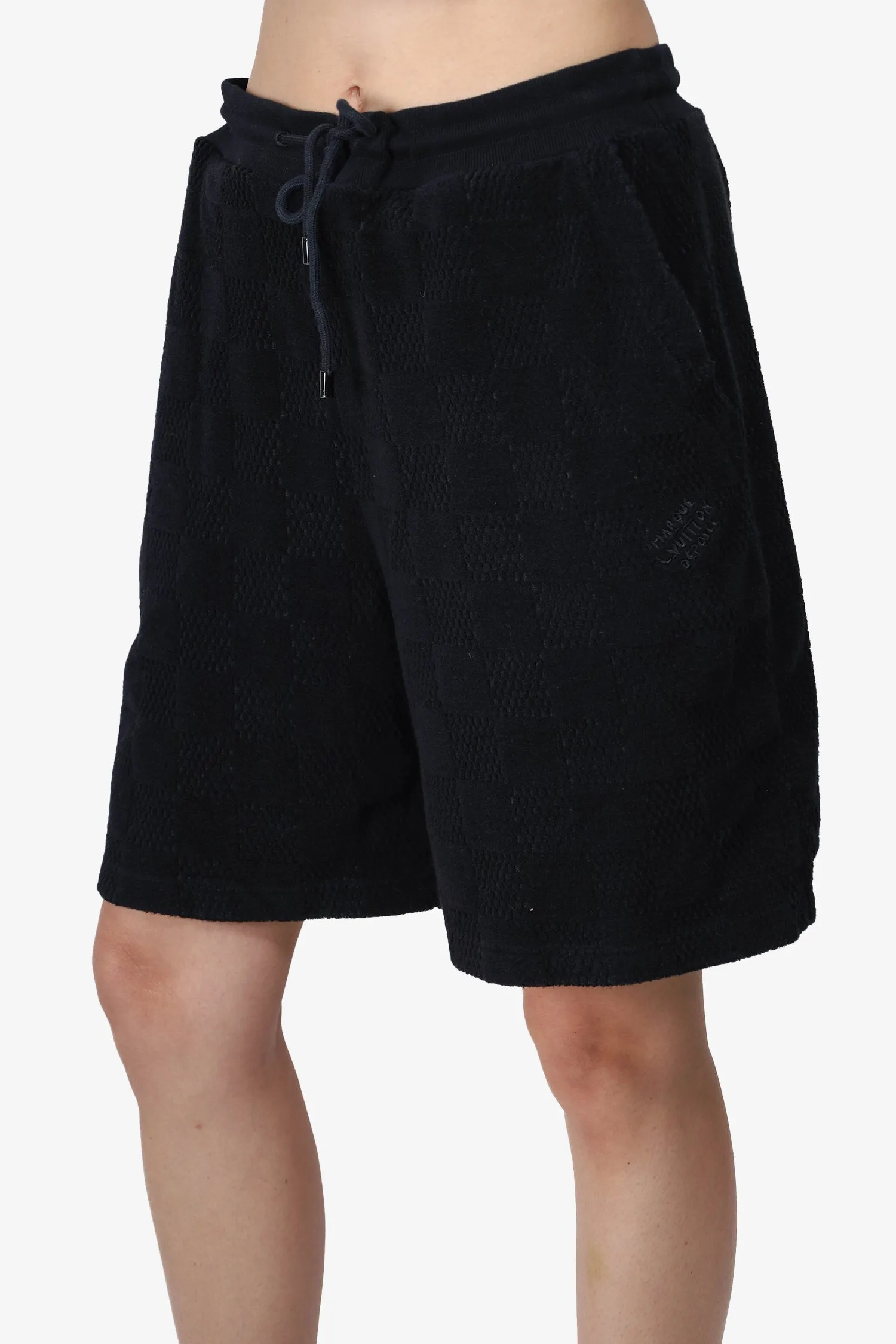 Louis Vuitton 2024 Black Damier French Terry Cotton Shorts Size Medium Mens