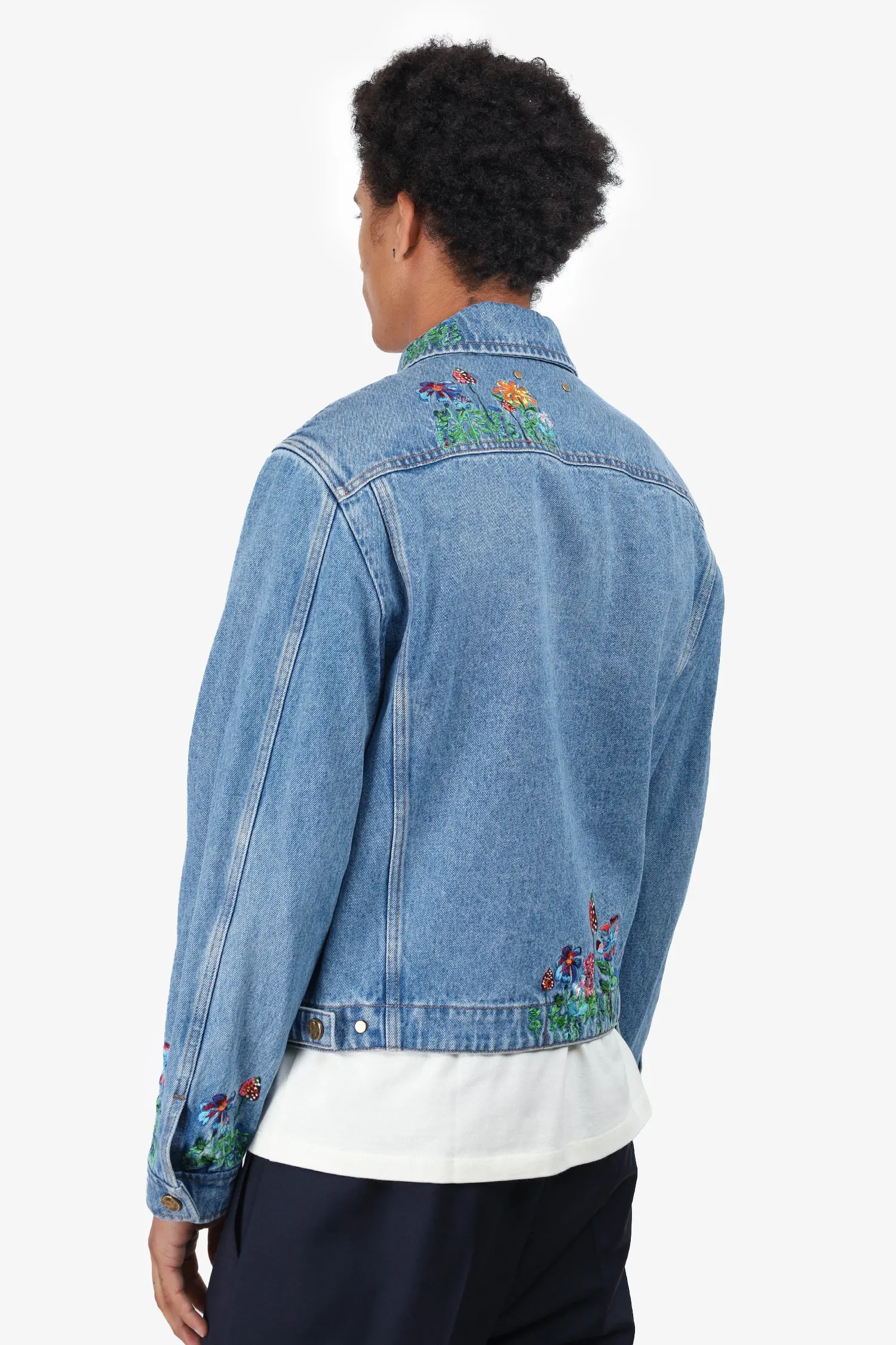 Louis Vuitton Blue Floral Embroidered Denim Jacket Size 46 Mens