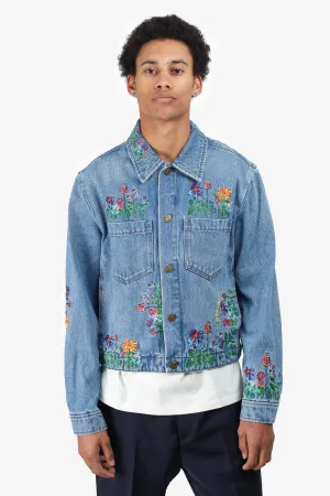 Louis Vuitton Blue Floral Embroidered Denim Jacket Size 46 Mens