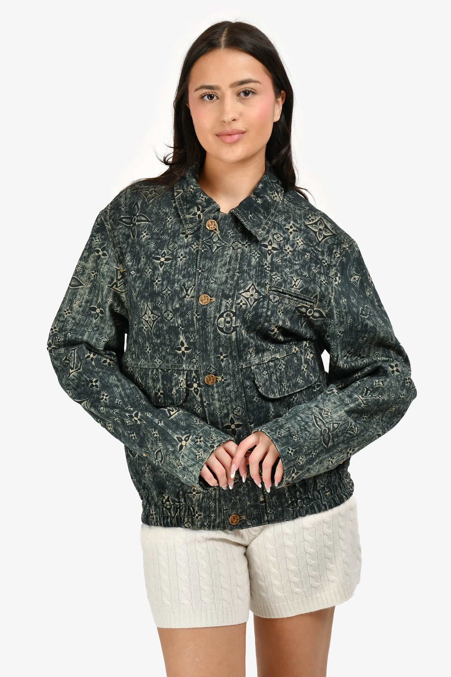 Louis Vuitton Blue Star Denim Monogram Zip-Up Jacket Size 50 Mens