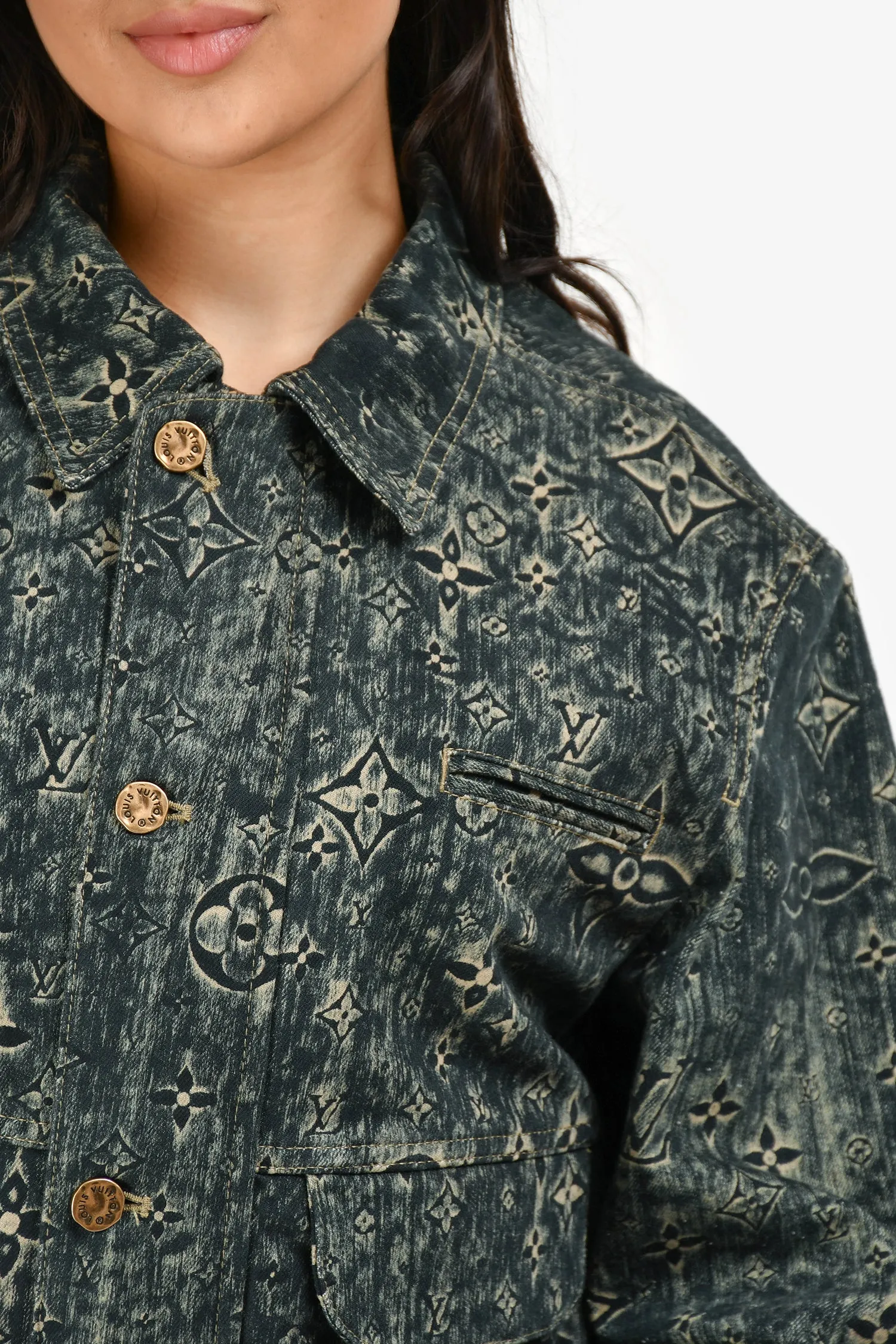 Louis Vuitton Blue Star Denim Monogram Zip-Up Jacket Size 50 Mens