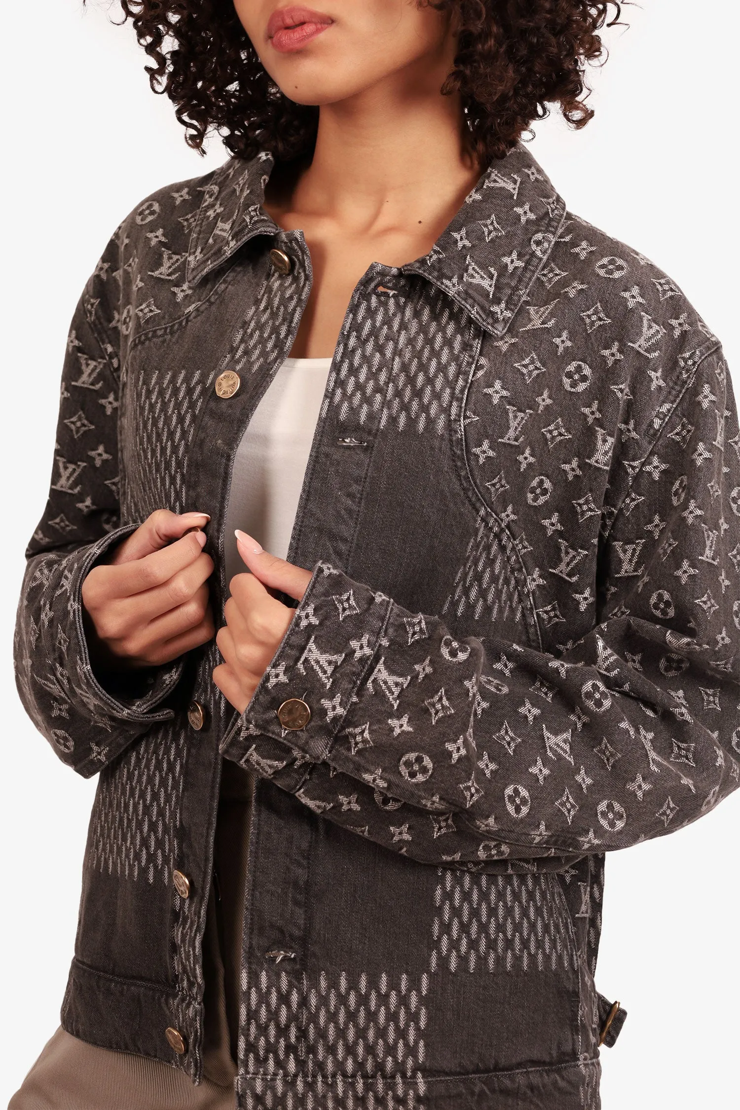 Louis Vuitton x Nigo 2020 Black Damier Monogram Denim Jacket Size 48 Mens