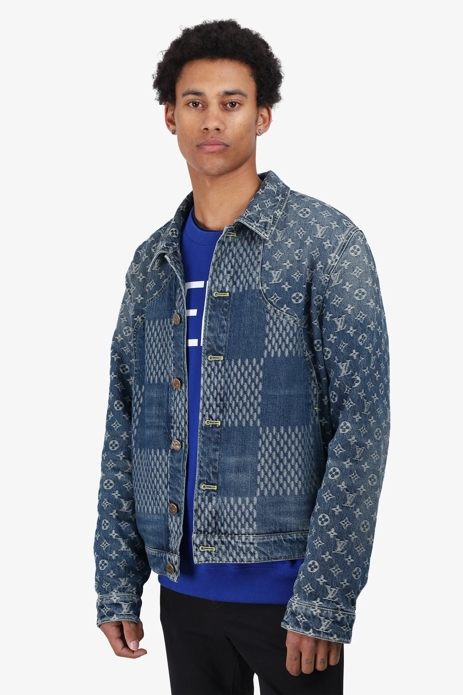 Louis Vuitton x Nigo 2020 Blue Damier Monogram Denim Jacket Size 52 Mens