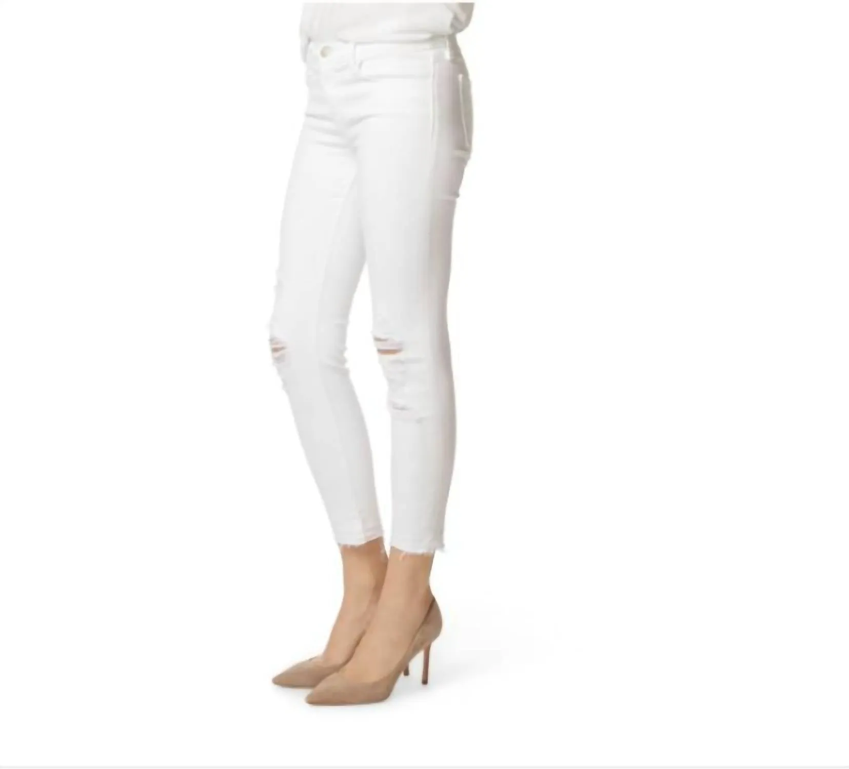 Low Rise Distressed Crop Skinny Jeans In White
