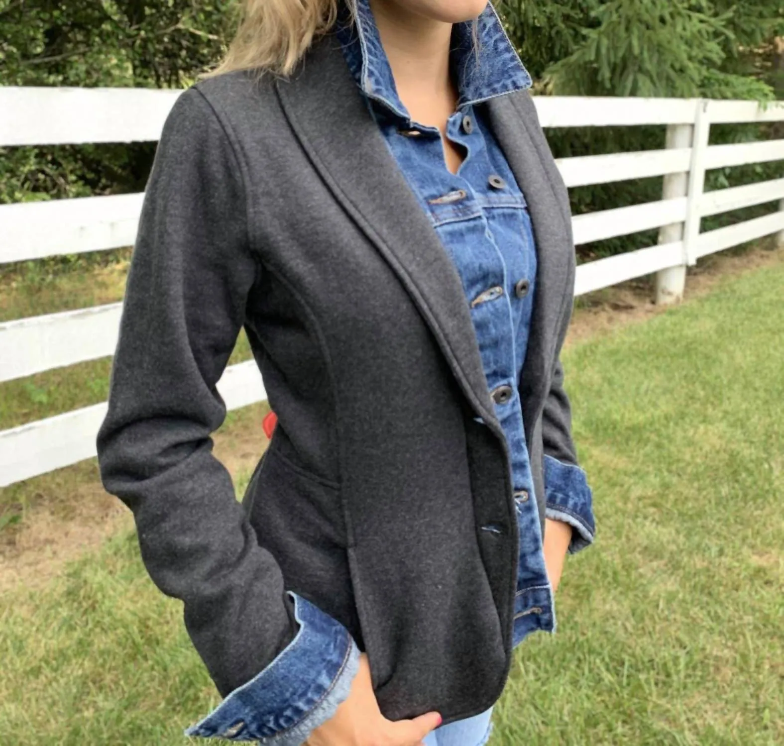Lucy Sweatshirt Blazer In Denim/grey