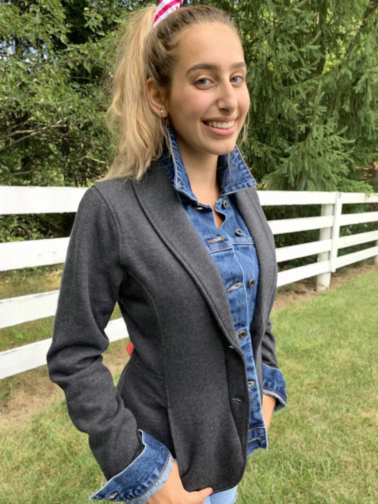 Lucy Sweatshirt Blazer In Denim/grey