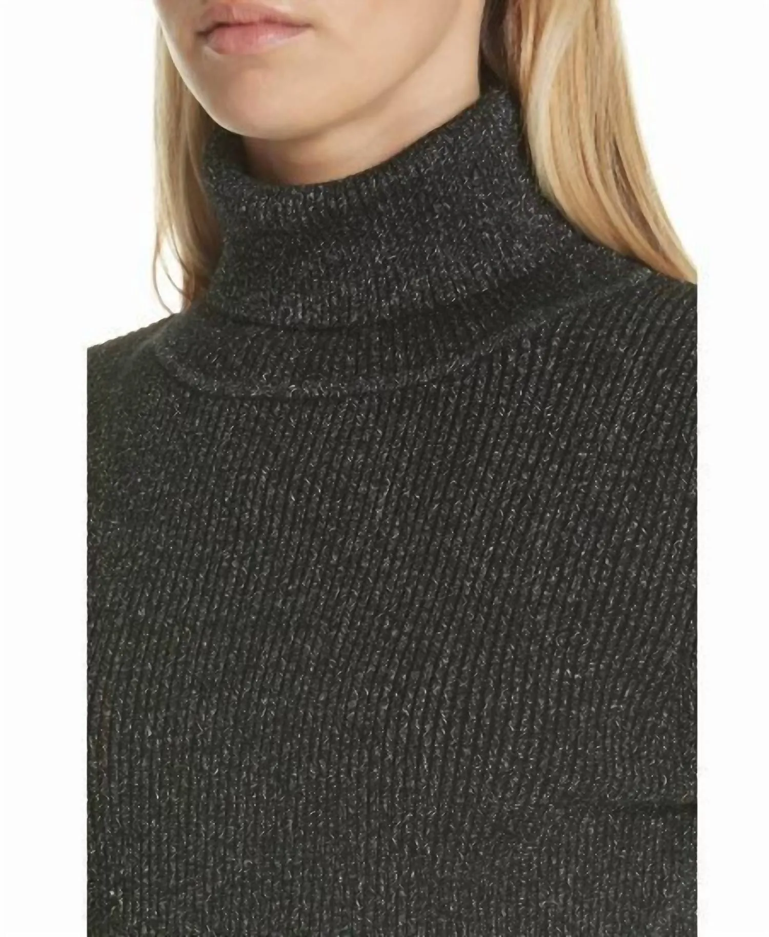 Lurex Rib Knit Turtleneck Sweater In Black