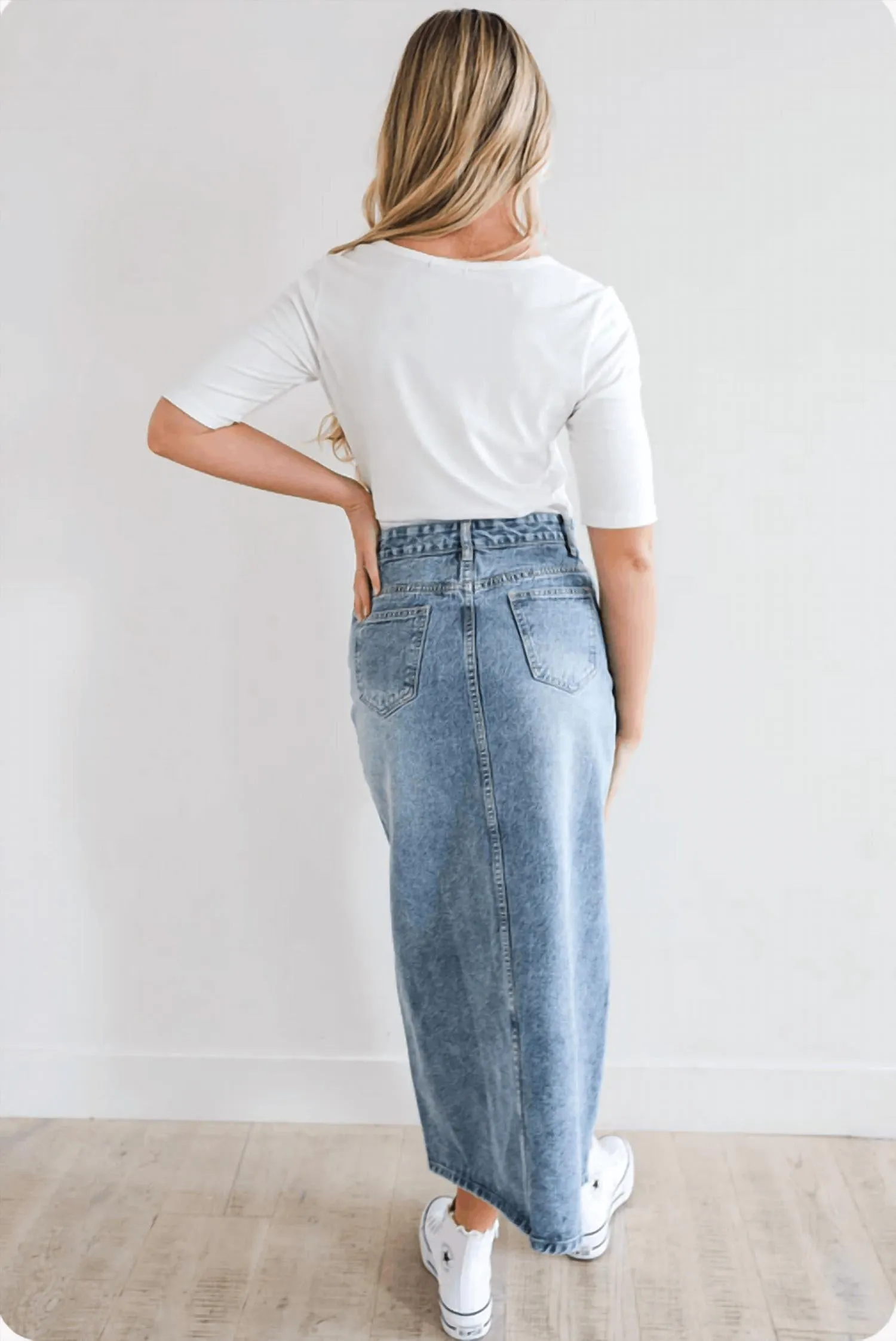 Maxi Denim Skirt In Medium Wash