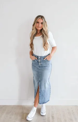 Maxi Denim Skirt In Medium Wash