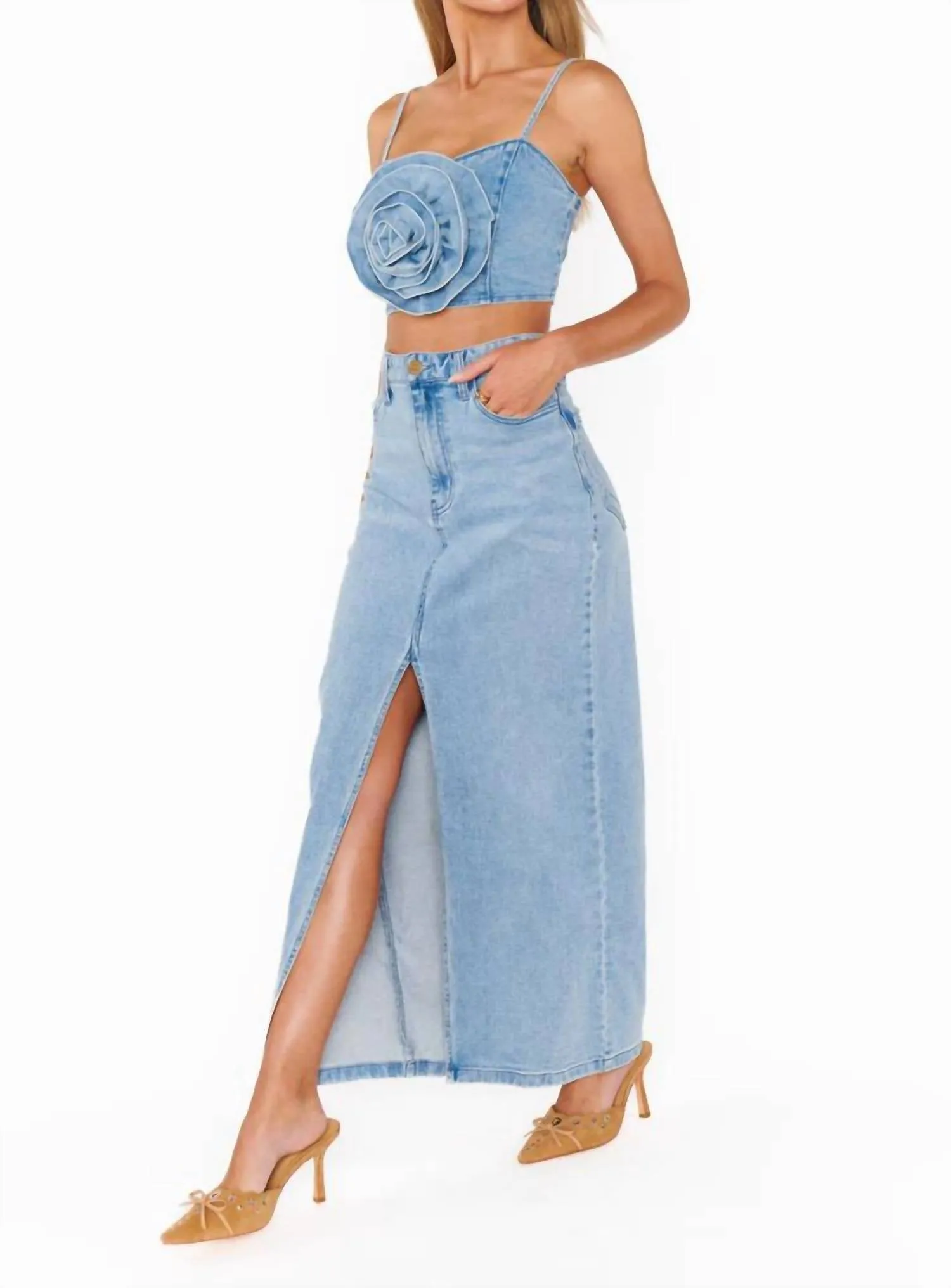 Mcentire Maxi Skirt In Stone Blue