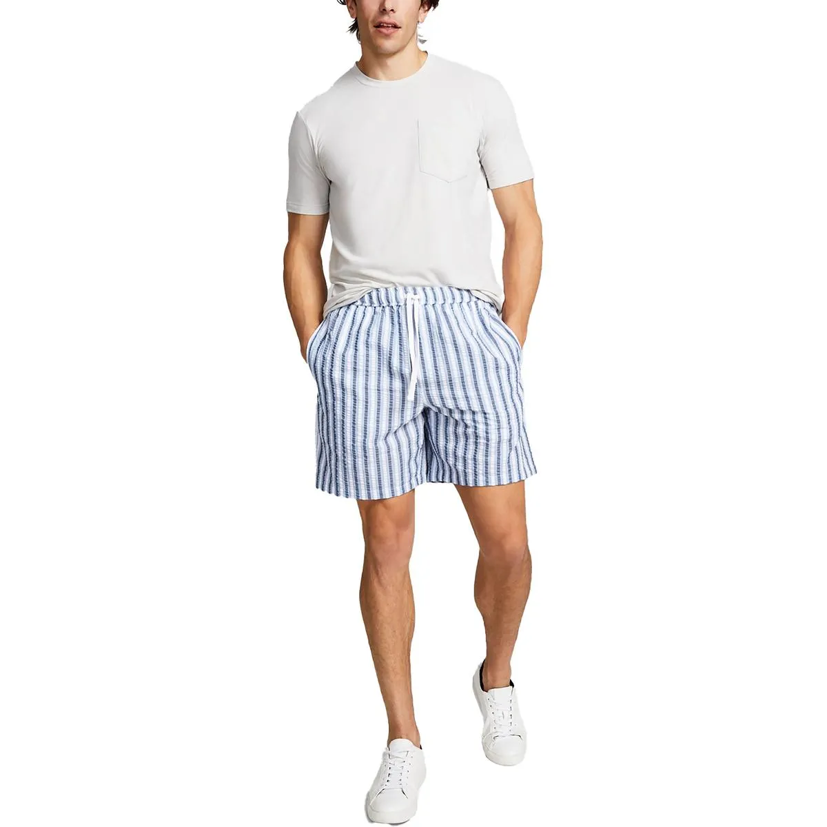 Mens Textured Striped Casual Shorts