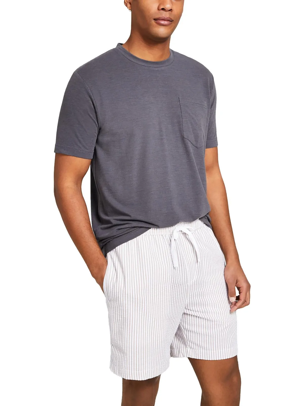 Mens Textured Striped Casual Shorts
