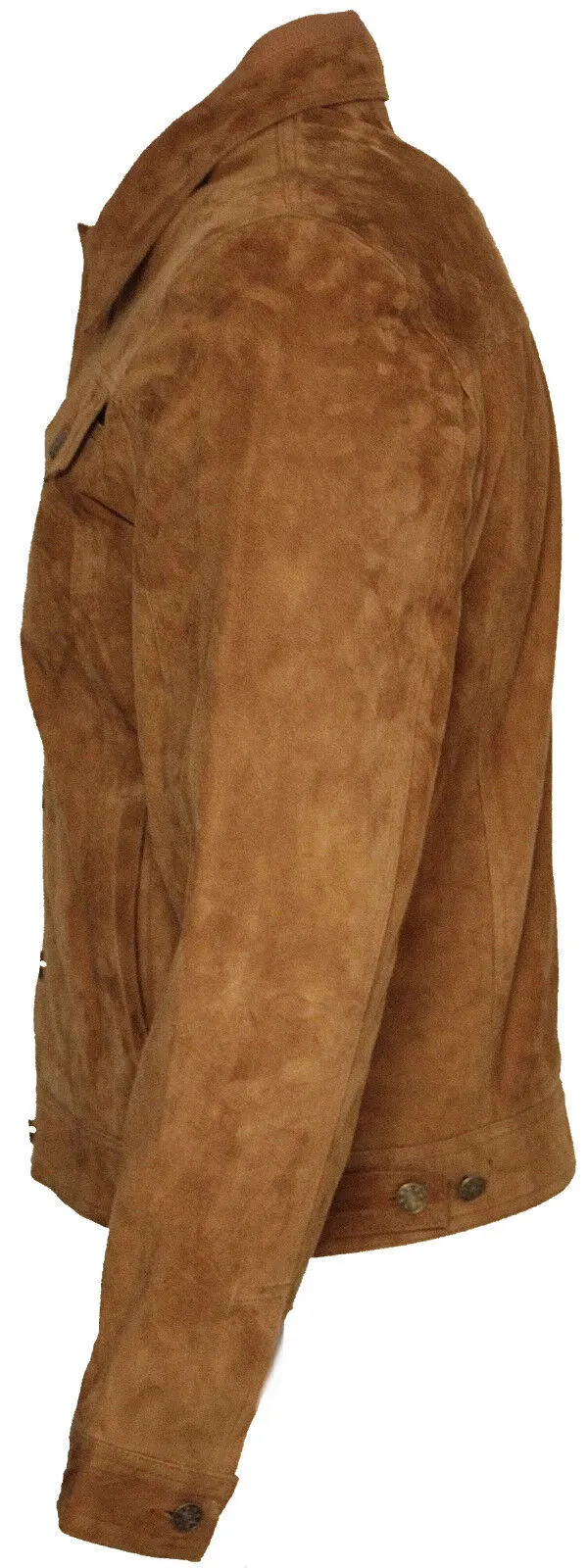 Mens Trucker Classic Suede Leather Shirt Jeans Jacket