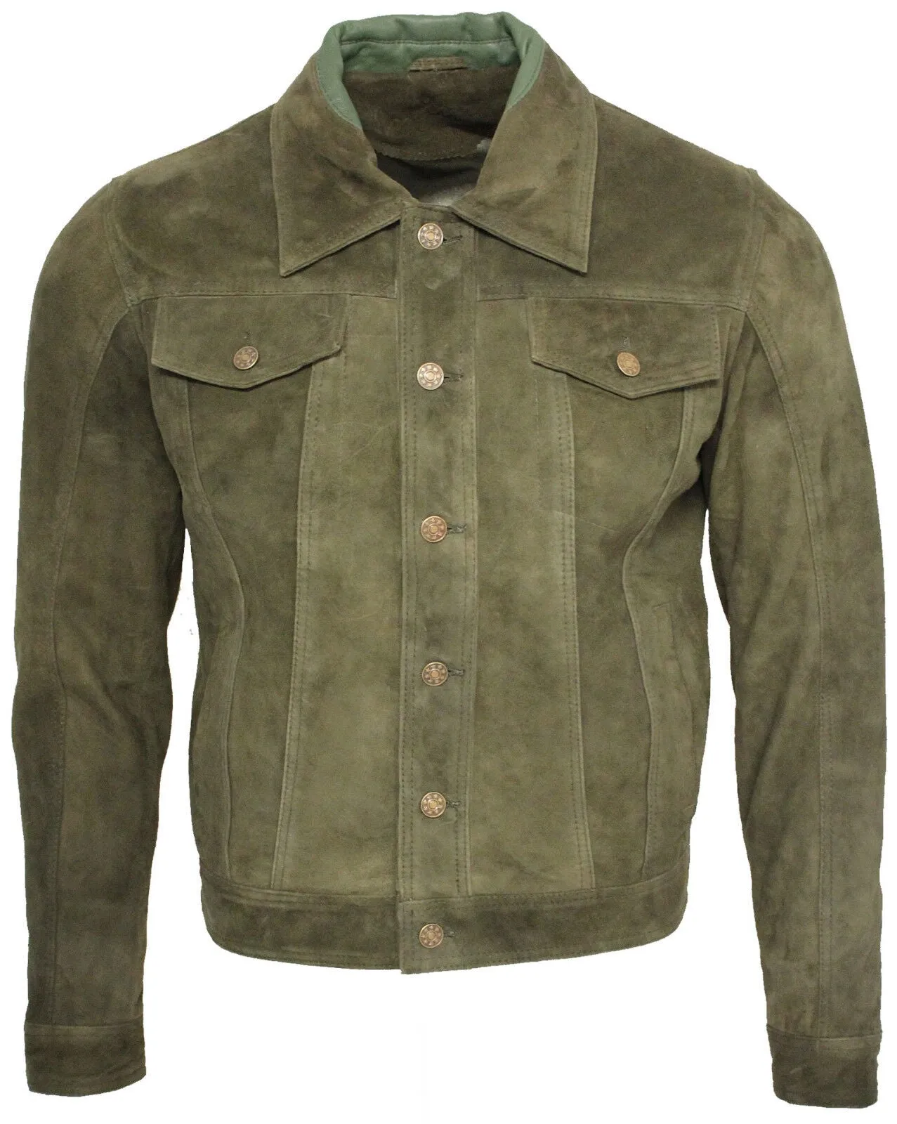 Mens Trucker Classic Suede Leather Shirt Jeans Jacket