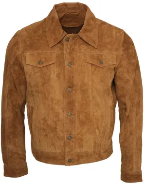 Mens Trucker Classic Suede Leather Shirt Jeans Jacket