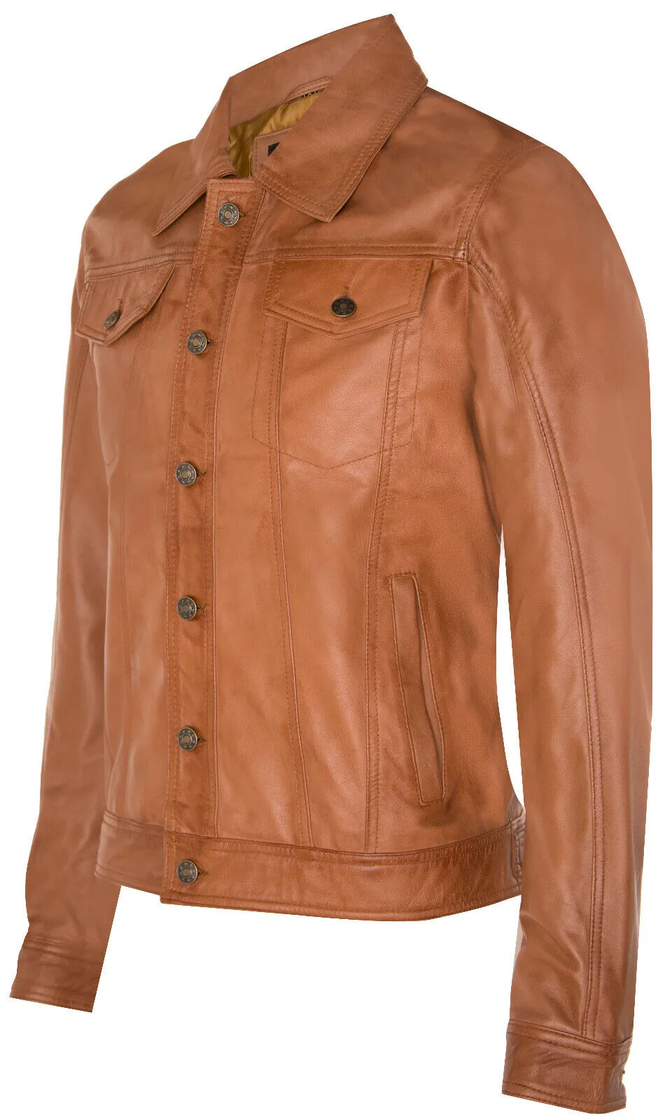 Mens Trucker Slim Fit Leather Shirt Jeans Jacket
