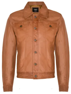 Mens Trucker Slim Fit Leather Shirt Jeans Jacket