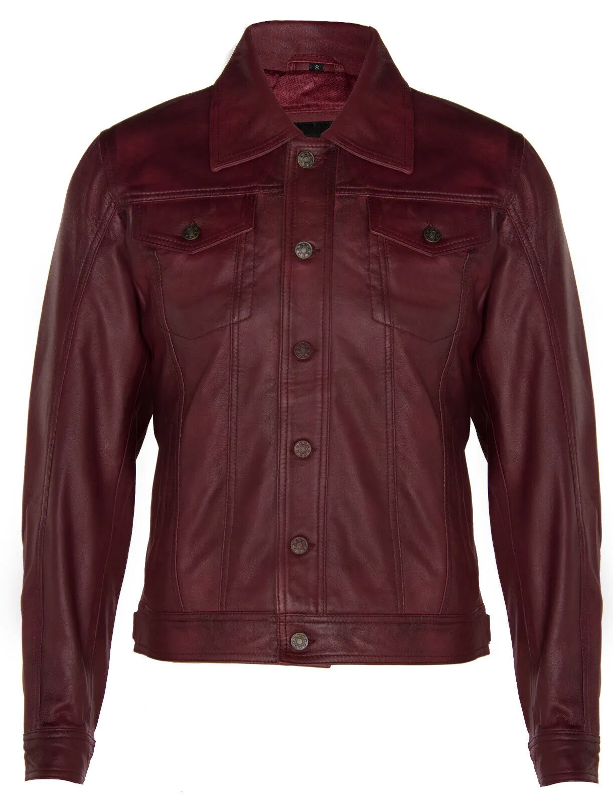 Mens Trucker Slim Fit Leather Shirt Jeans Jacket