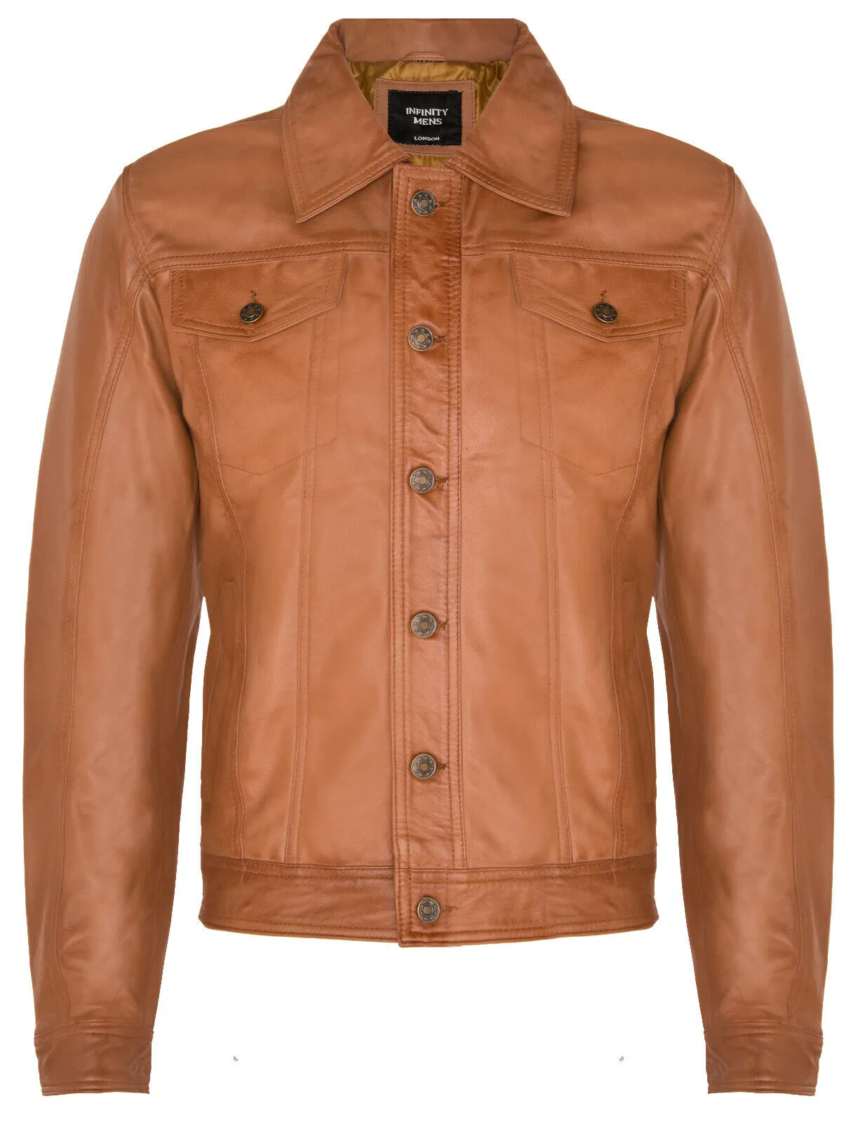 Mens Trucker Slim Fit Leather Shirt Jeans Jacket
