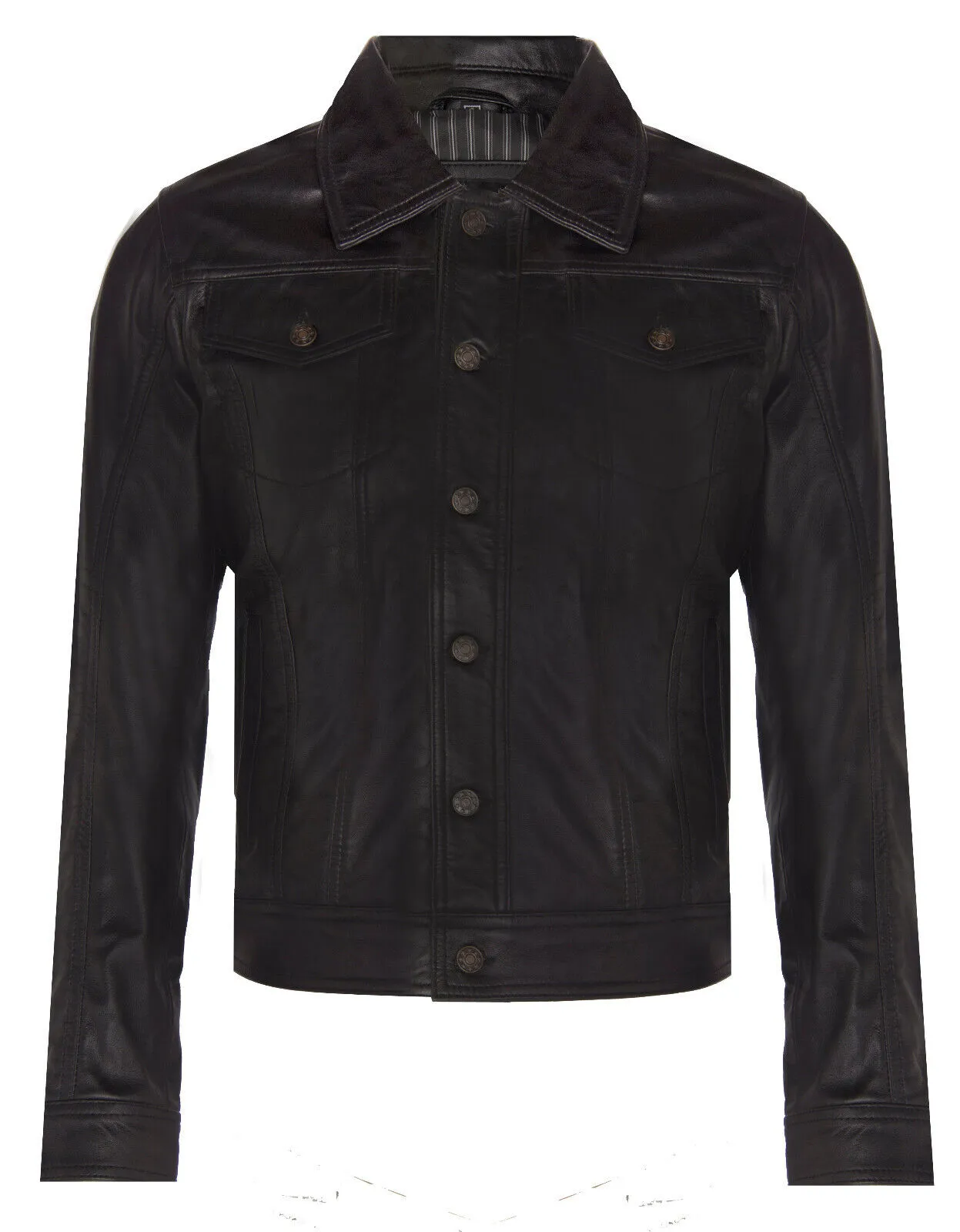 Mens Trucker Slim Fit Leather Shirt Jeans Jacket
