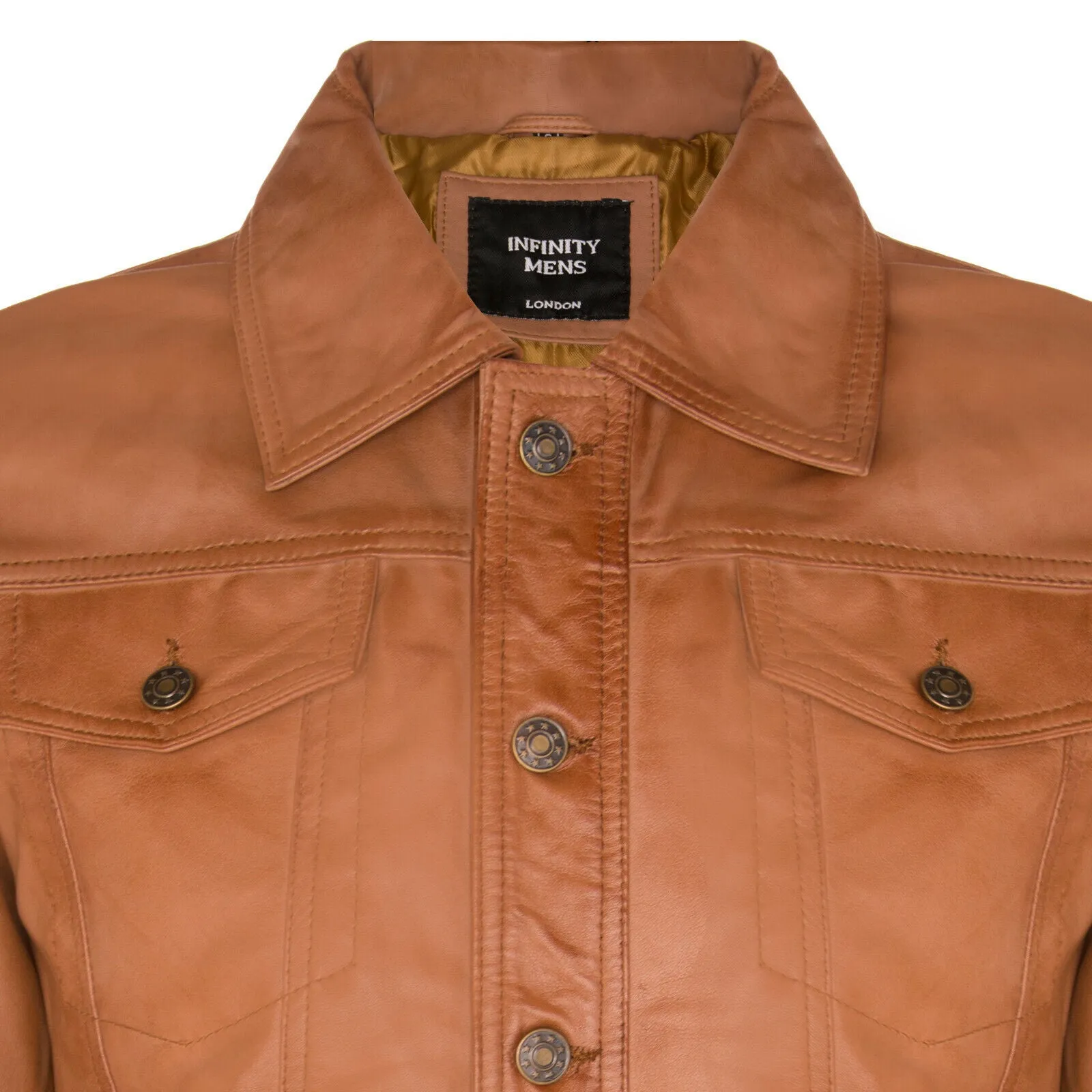 Mens Trucker Slim Fit Leather Shirt Jeans Jacket