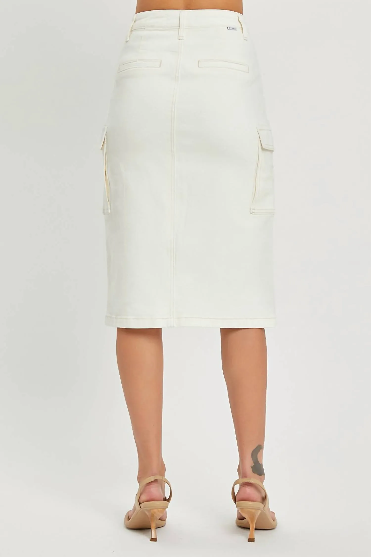 Midi Denim Cargo Skirt In White