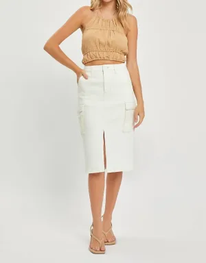 Midi Denim Cargo Skirt In White