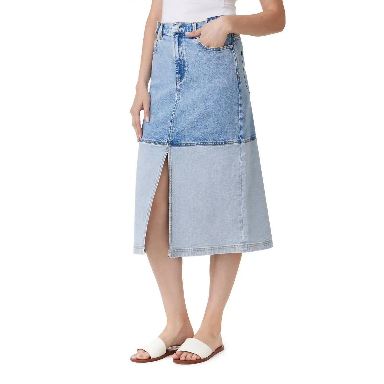 Midi Skirt With Contrast Hem In Pacific