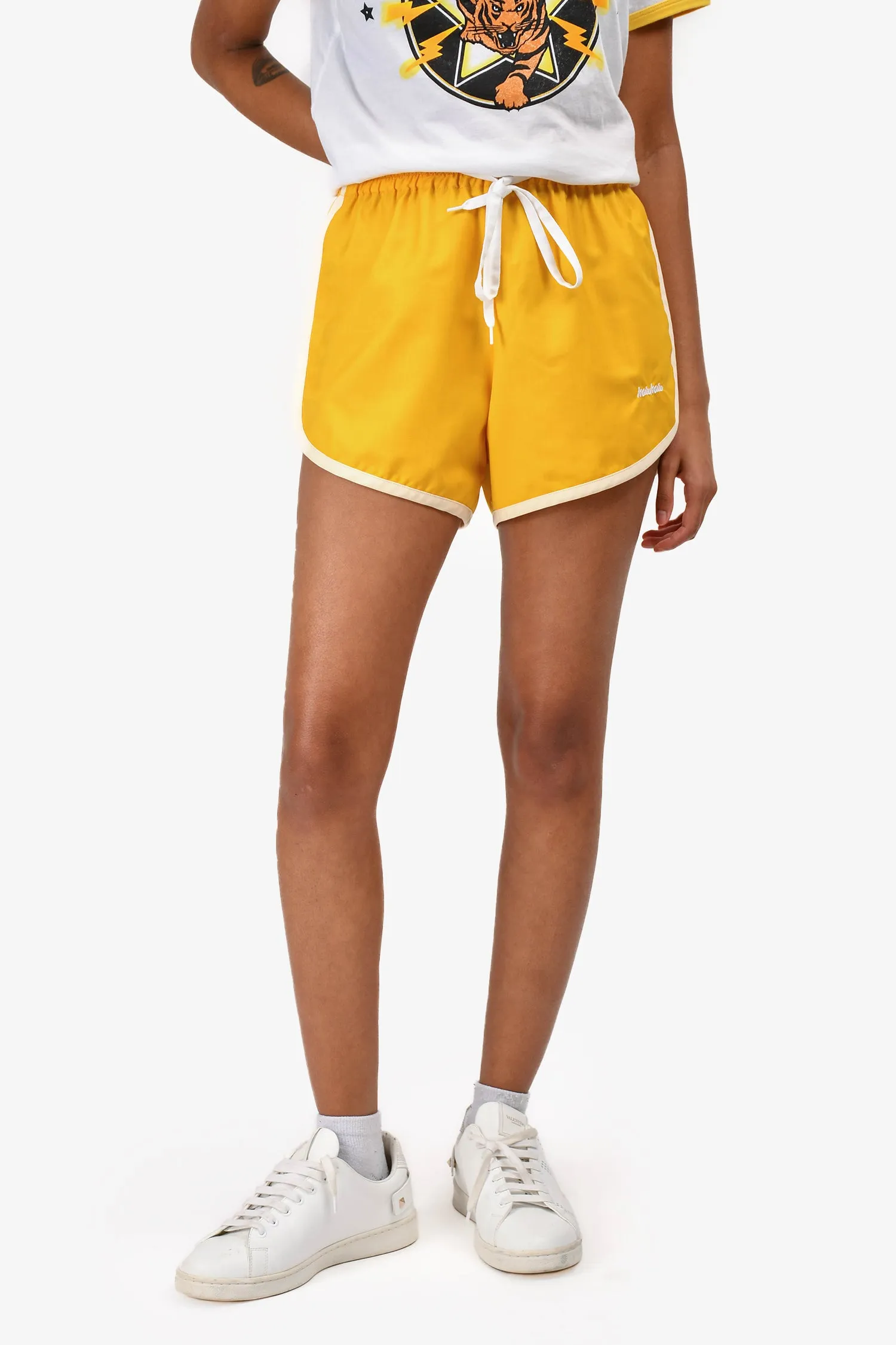 Miu Miu 2018 Yellow Nylon Drawstring Shorts Size 38