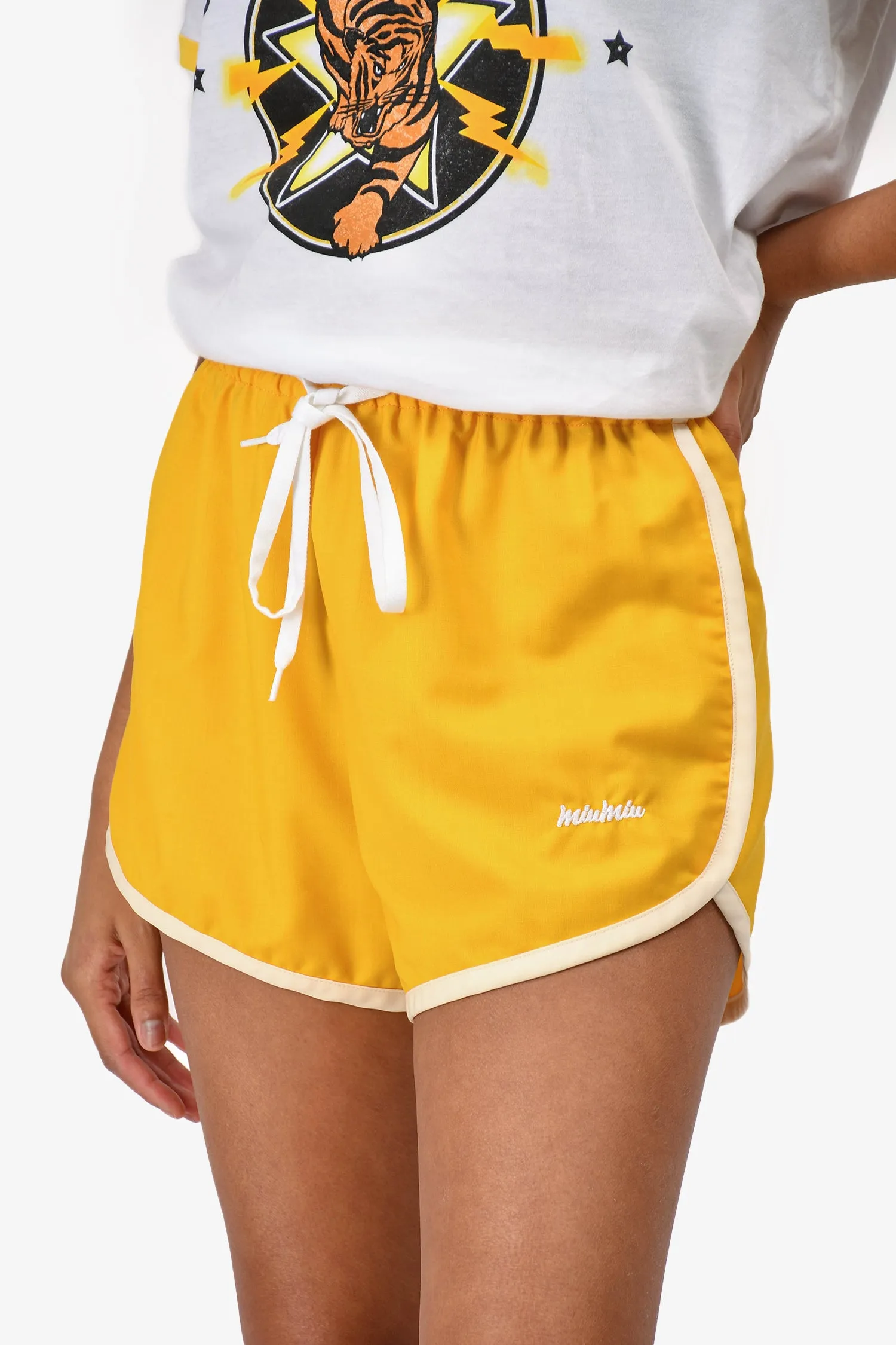 Miu Miu 2018 Yellow Nylon Drawstring Shorts Size 38