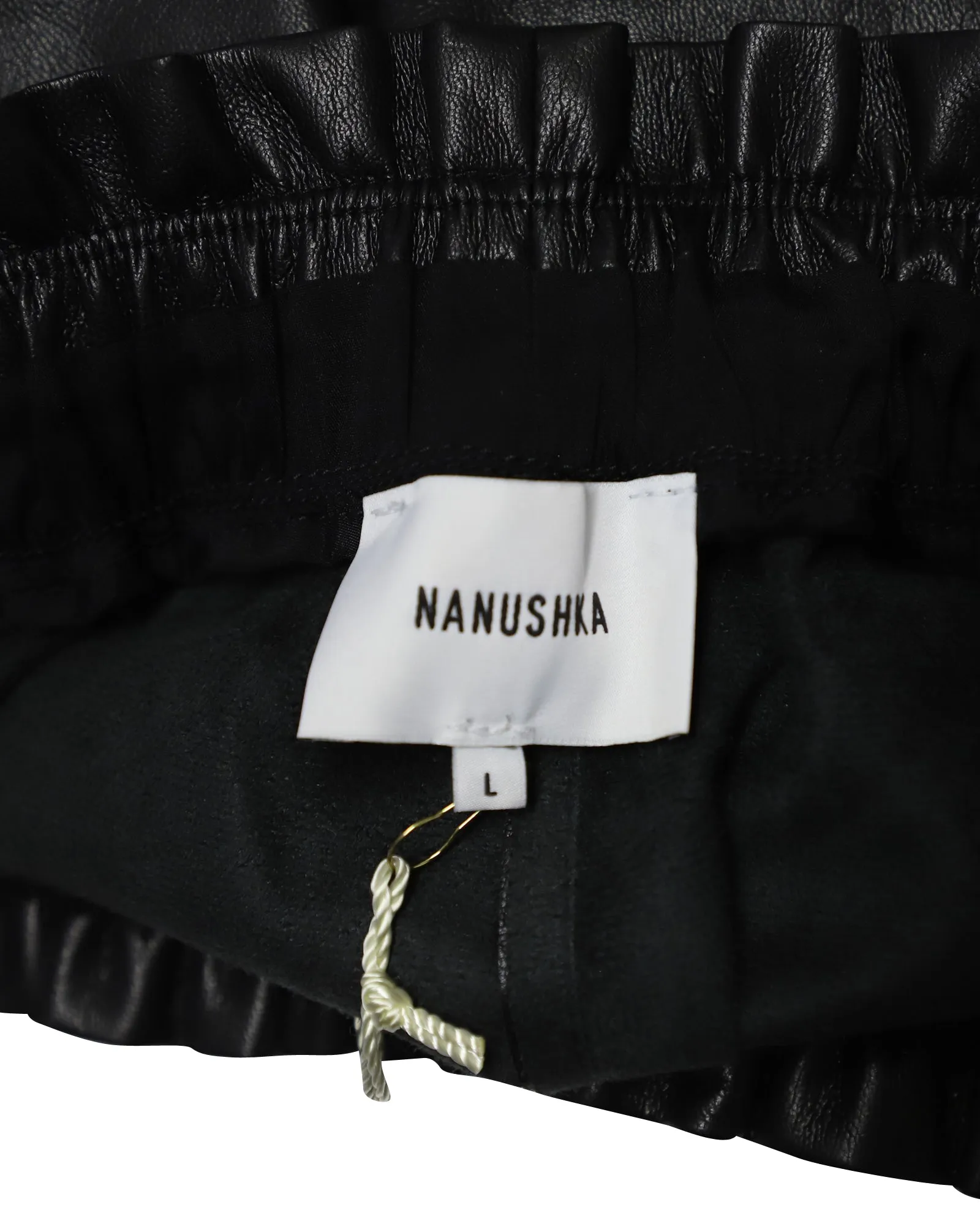 Nanushka Lora Ruffled Shorts in Black Vegan Leather