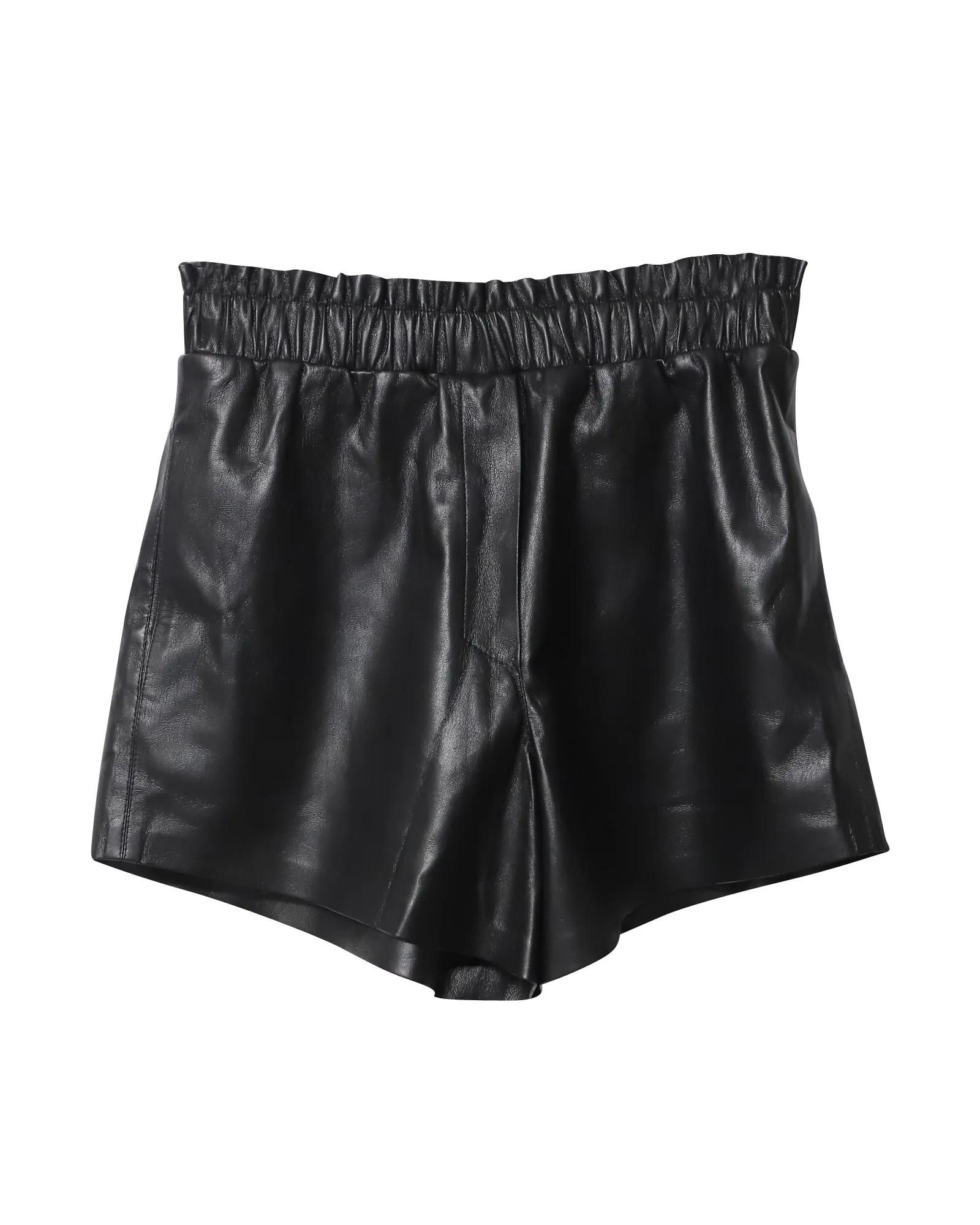 Nanushka Lora Ruffled Shorts in Black Vegan Leather