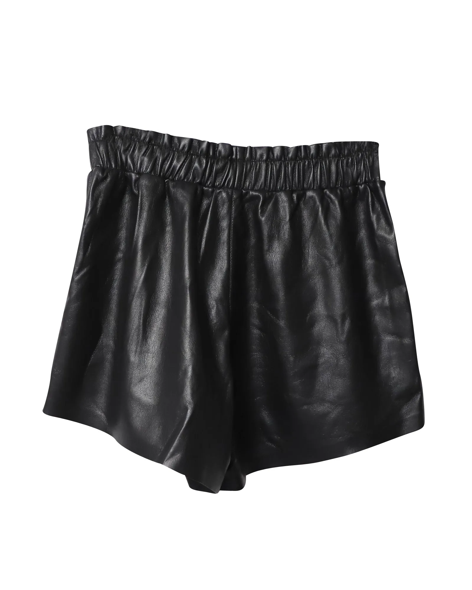 Nanushka Lora Ruffled Shorts in Black Vegan Leather